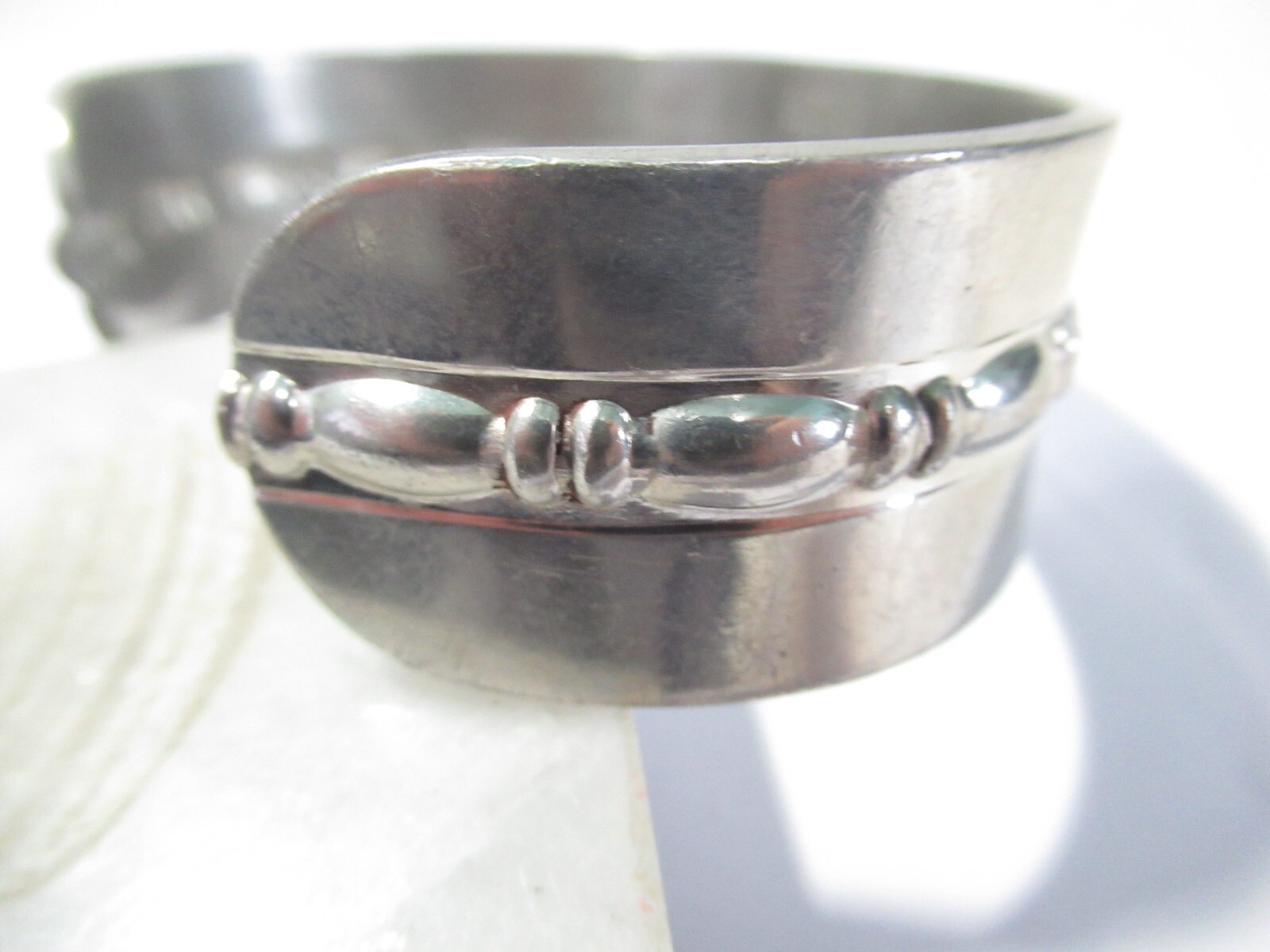 Mens or Large Size Cuff Bracelet Silver Tone Signed Garden Pewter