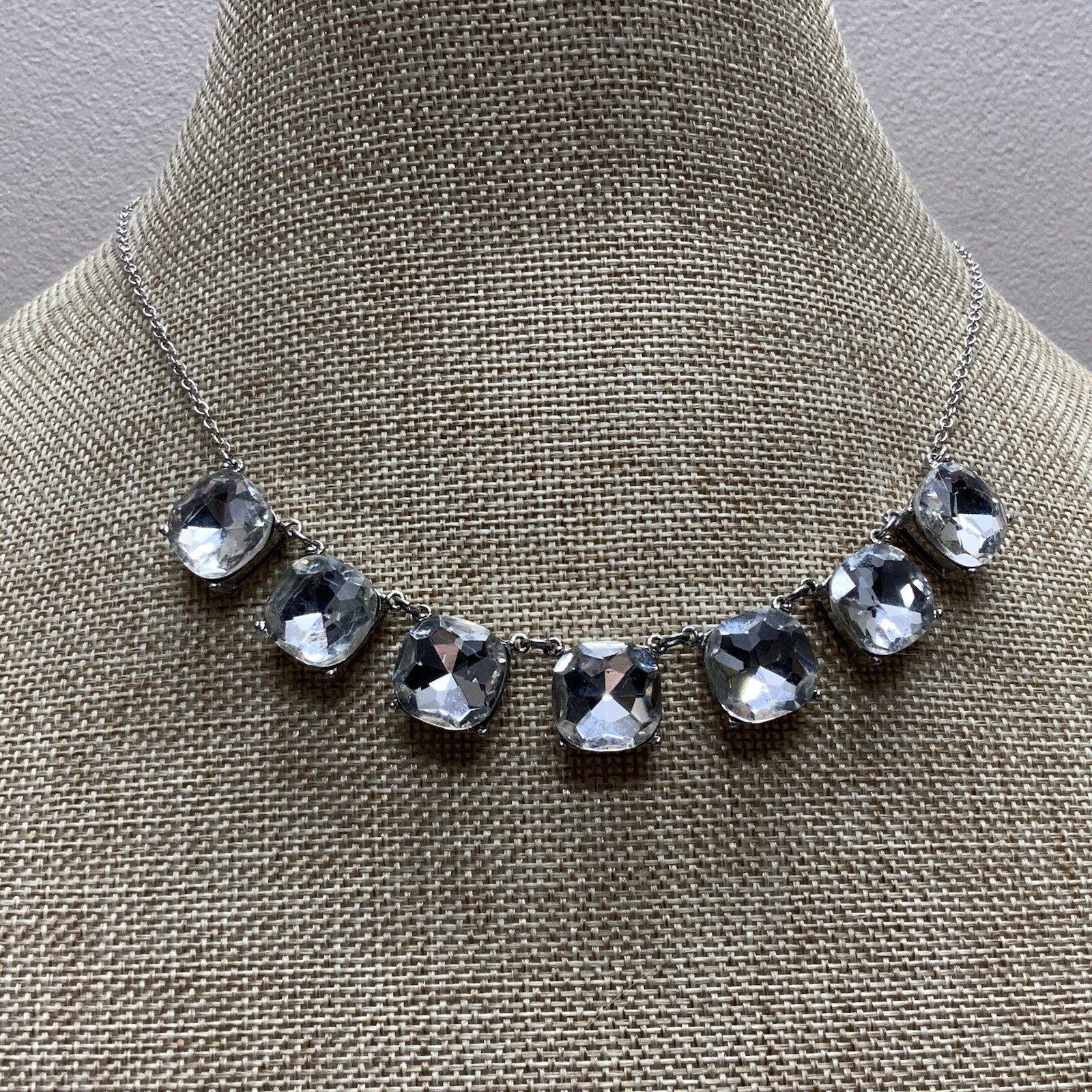 Vintage silver tone square link statement necklace with lobster claw clasp