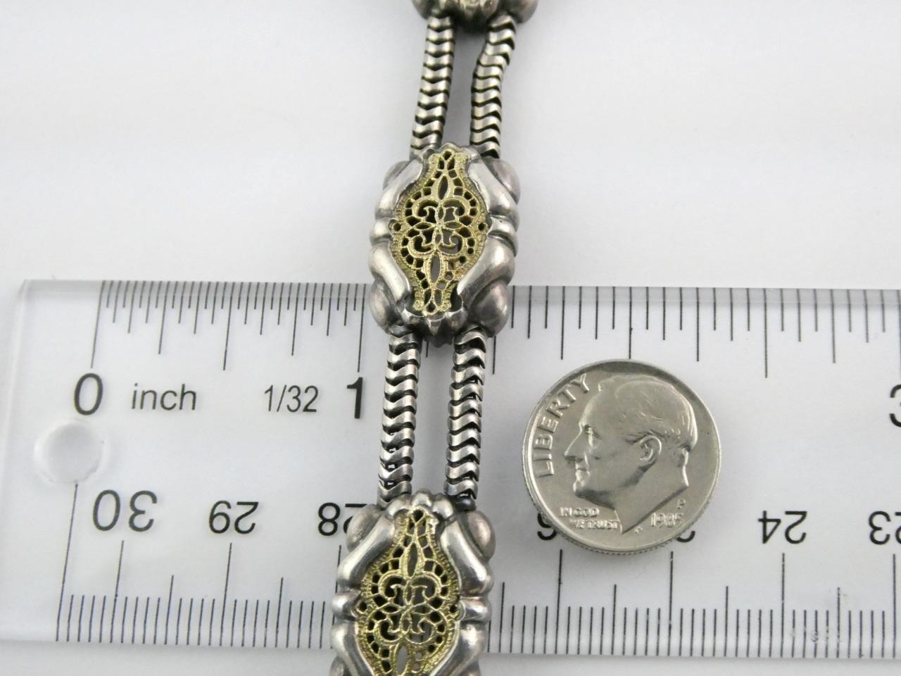 William Schraft Sterling Silver and 18k Gold Filigree Brutalist Bracelet 7.25 In