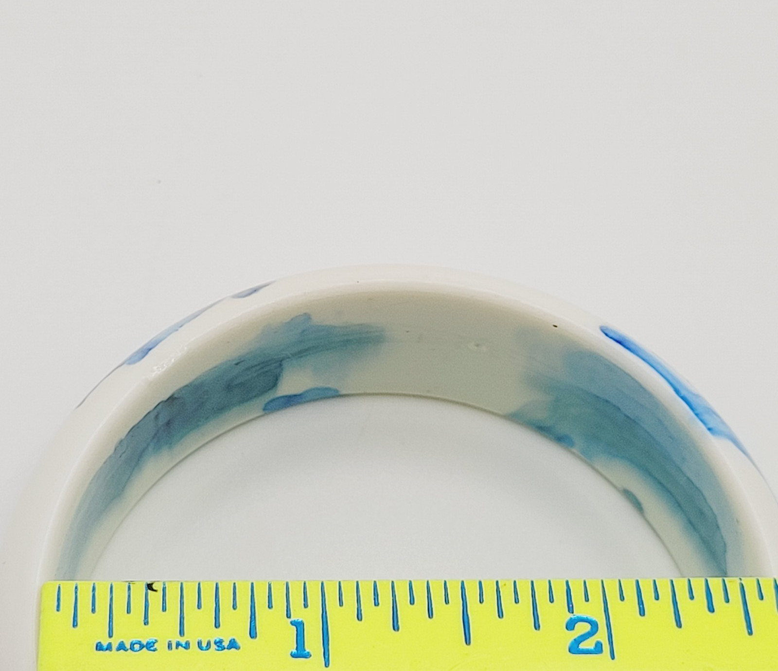 Marbled Watercolor Ink Blot Design Blue White Acrylic Chunky Bangle Bracelet