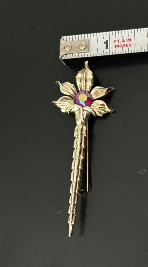 Vintage Signed Emmons Pink Rhinestone Floral Brooch, Lapel Pin Unisex