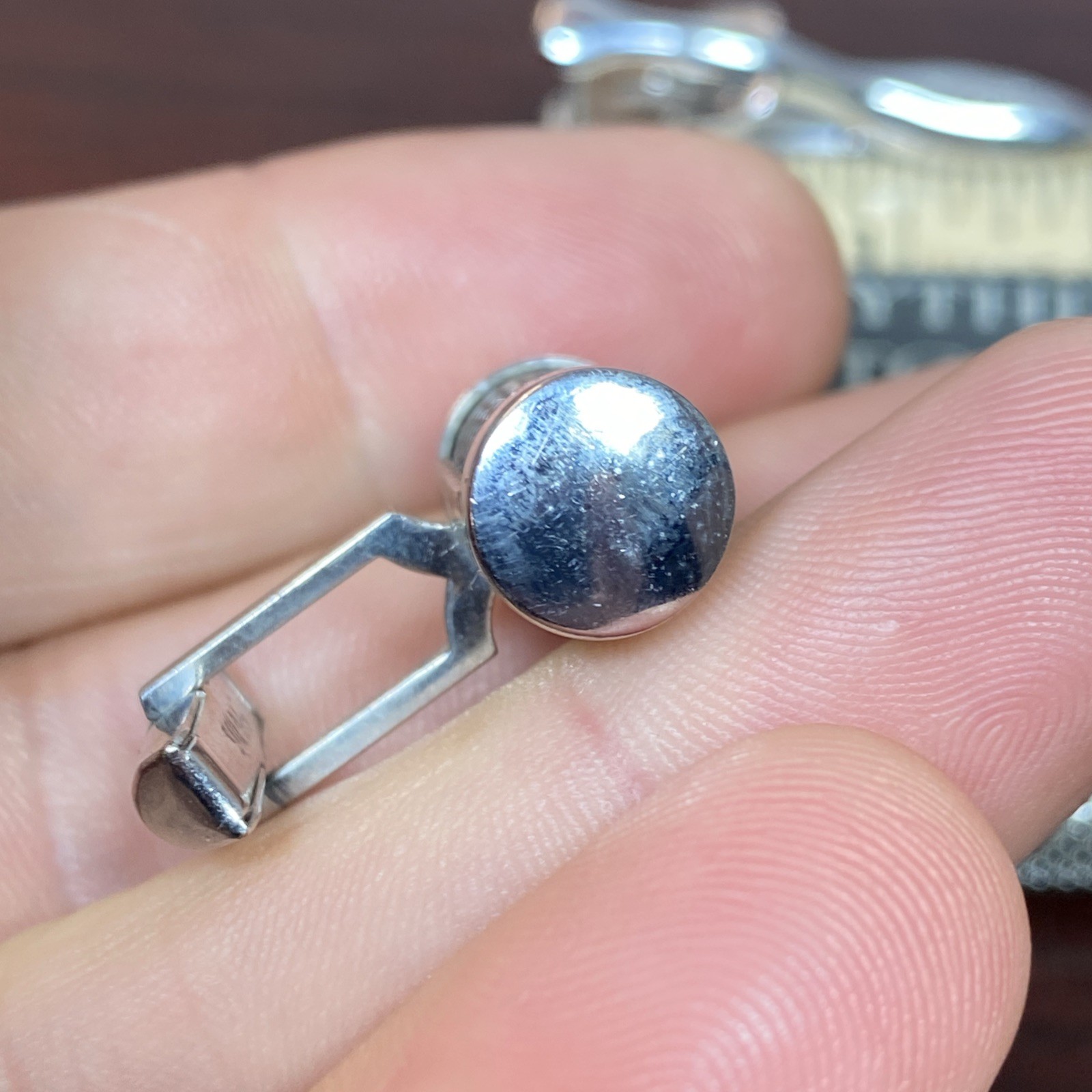 Vtg Round MESH Swank Cuff Links Tie Clip Bar Set (LOOKS LIKE A RETRO MICROPHONE)