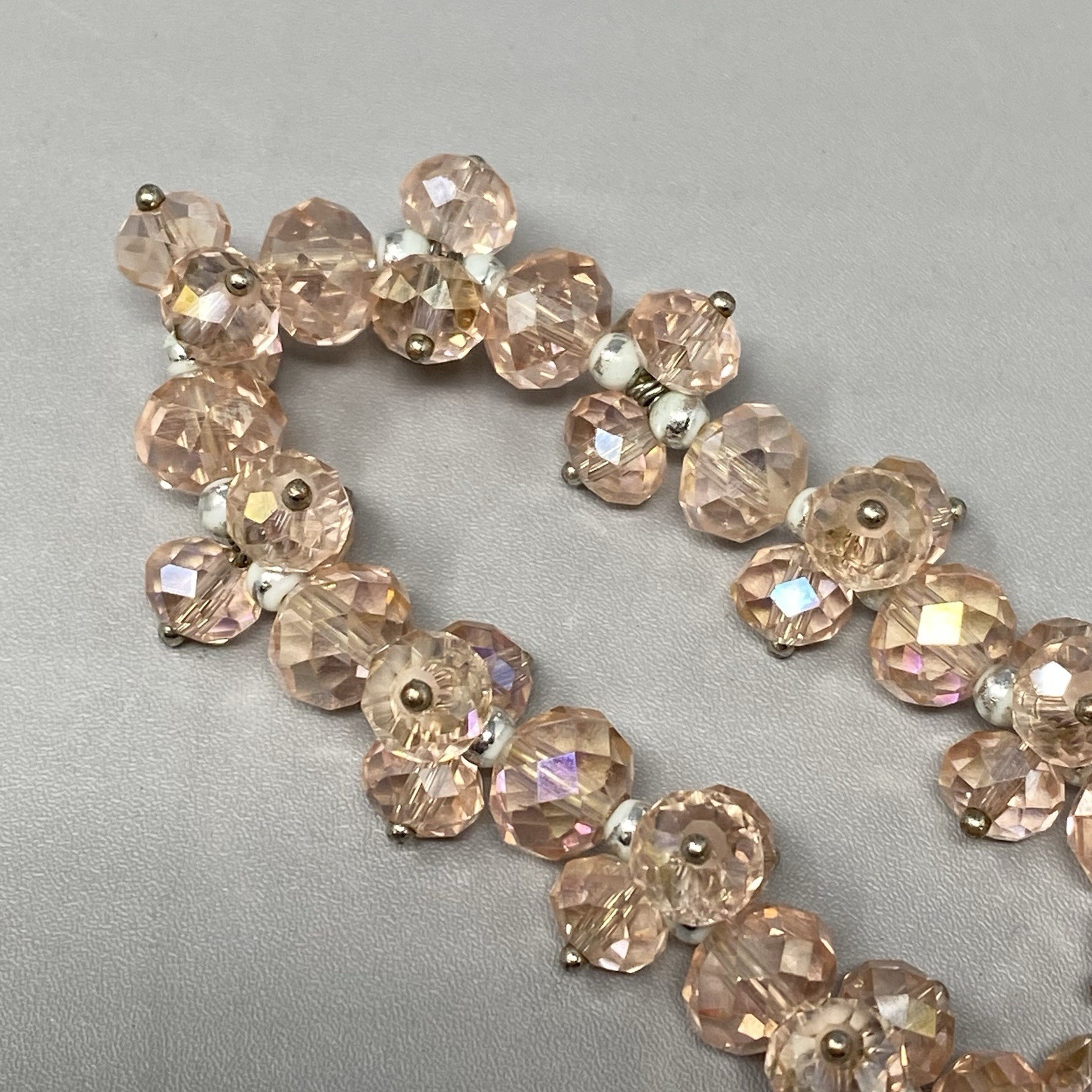 VTG Pink Glass Bead Cluster Bracelet Stretch Fire Polished AB Coated Retro 6.5″