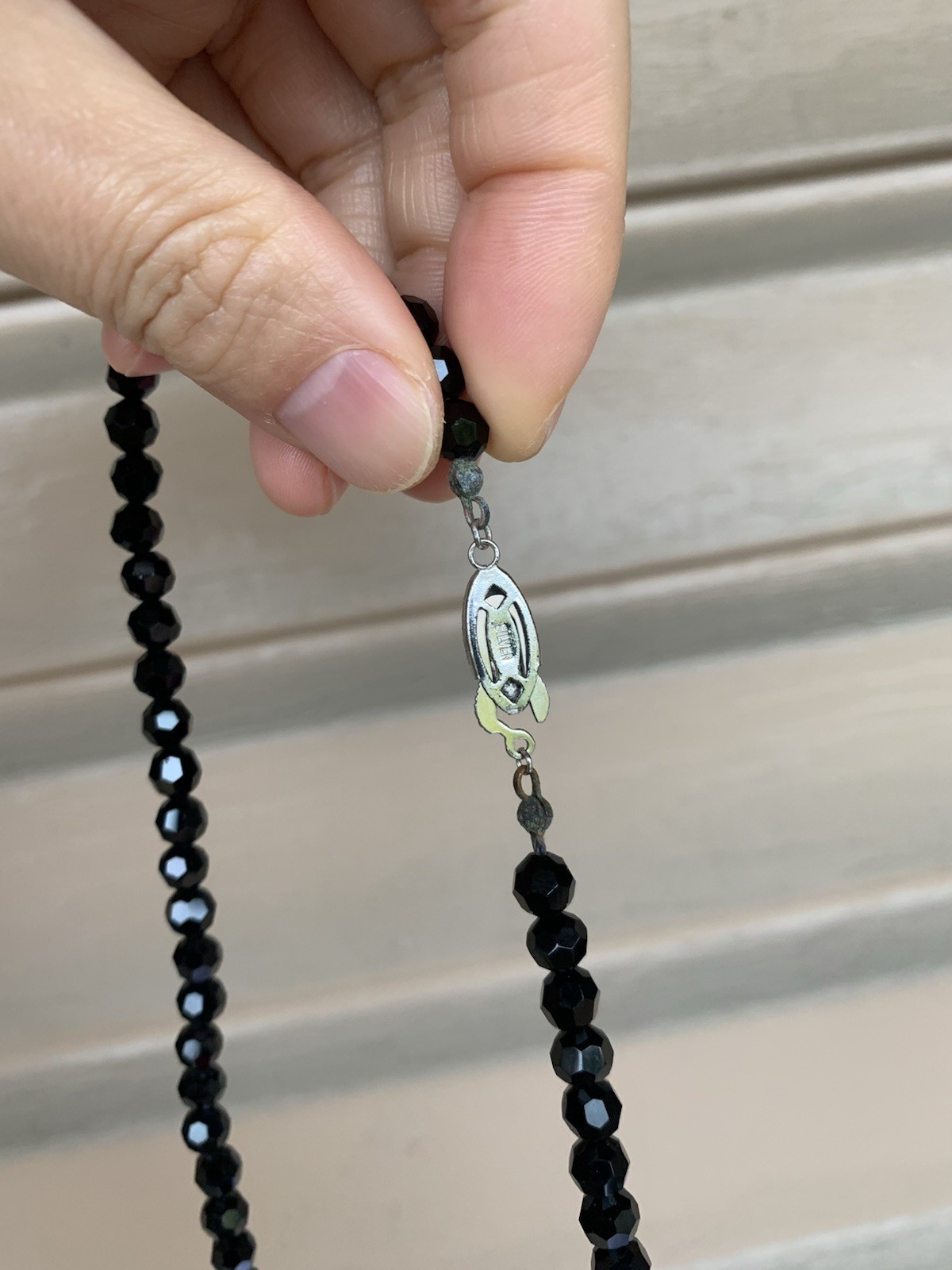 Black onyx beaded necklace silver 6.5mm / 17.5”