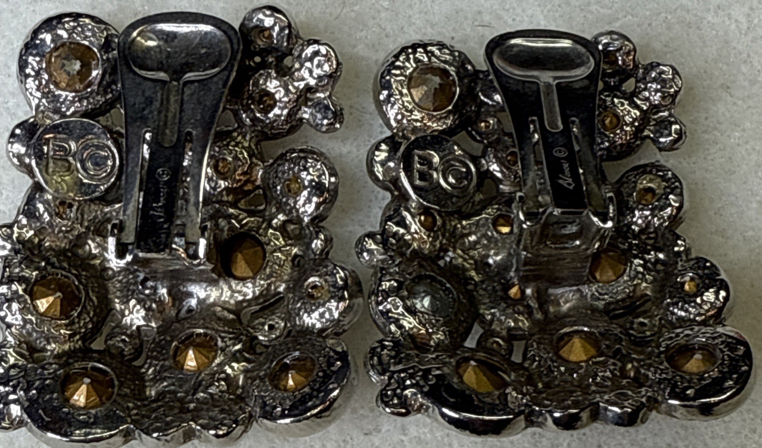 Vintage Blanca Clip Earrings Silver Tone With White Rhinestones