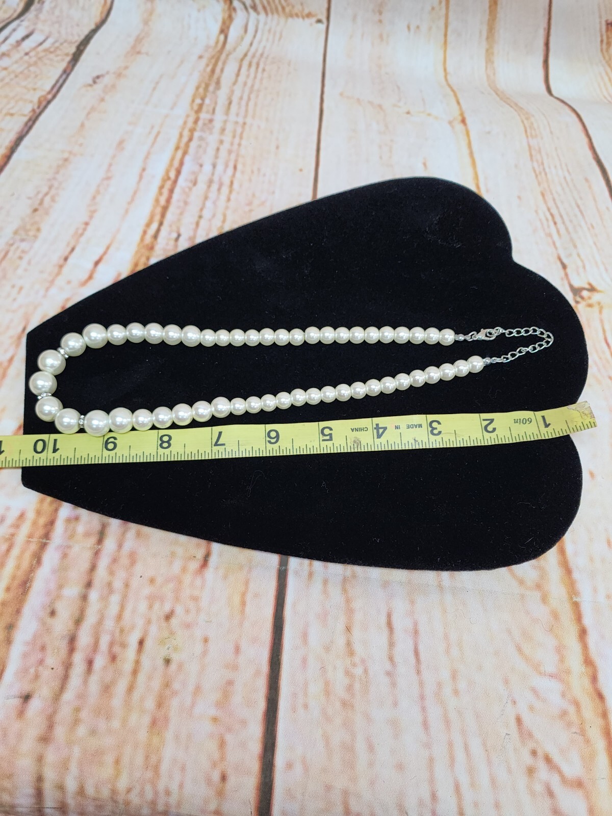 Vintage Faux Pearl & Rhinestone Necklace Unsigned Silver Tone Lobster Claw Clasp
