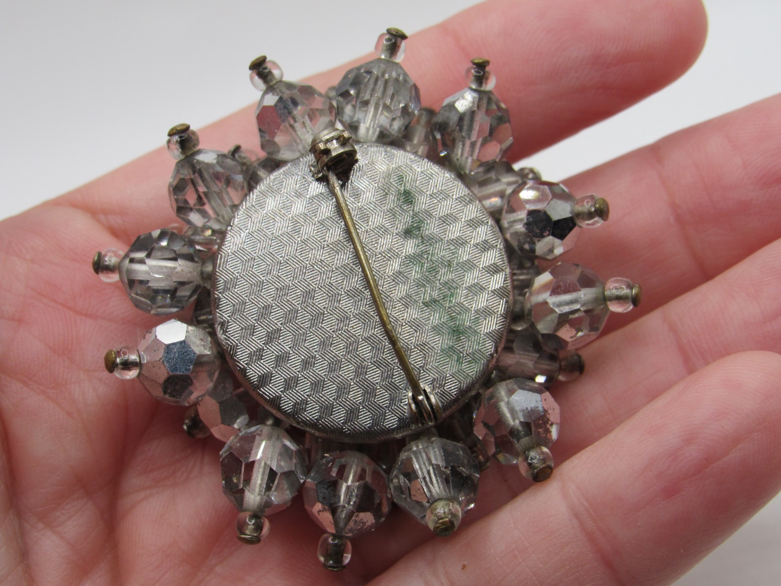 Vtg Gray cluster bead silver tone FLOWER GEOMETRIC 3D Brooch silver tone Pin