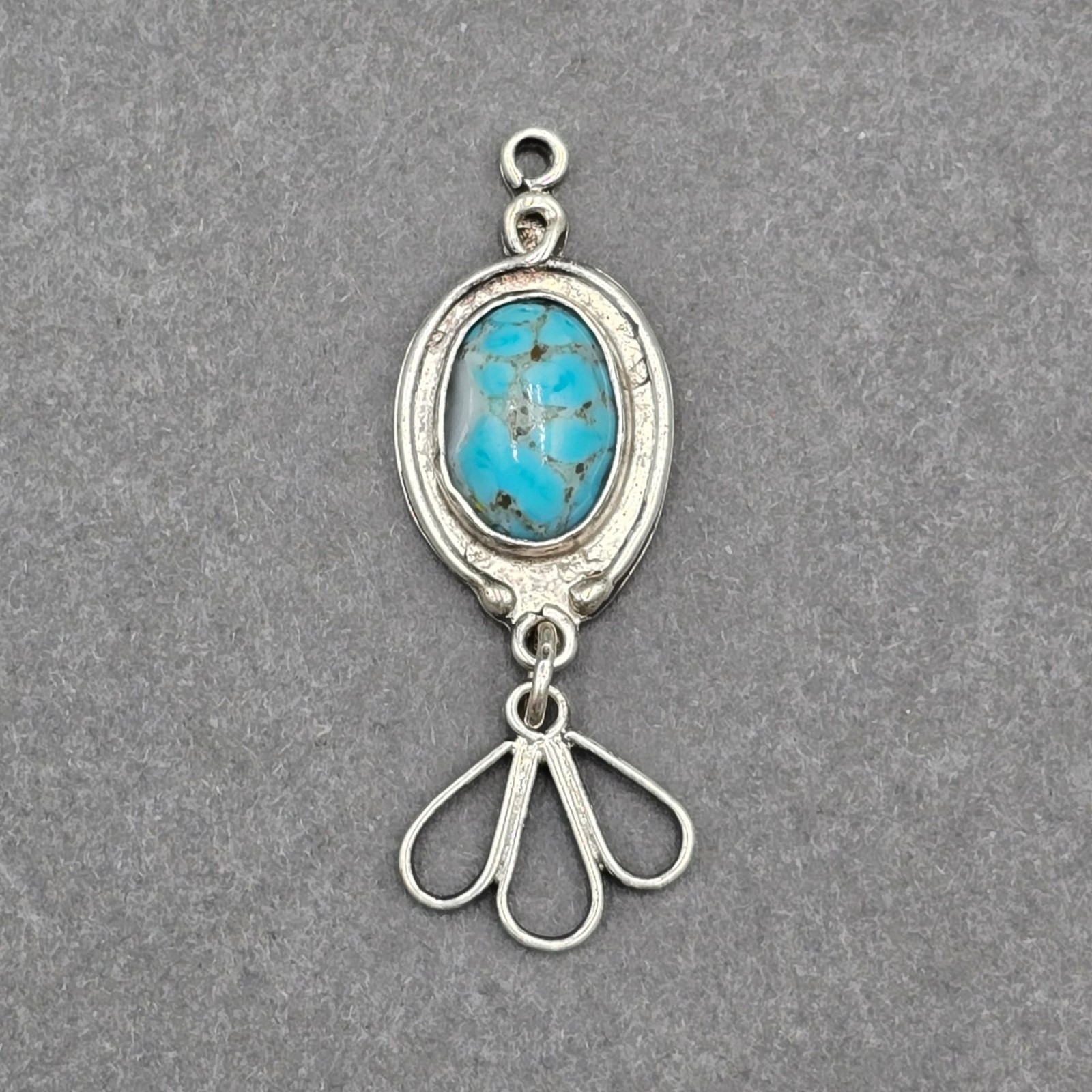 Vintage Southwestern Sterling Silver Faux Turquoise Glass Dangle Pendant Charm