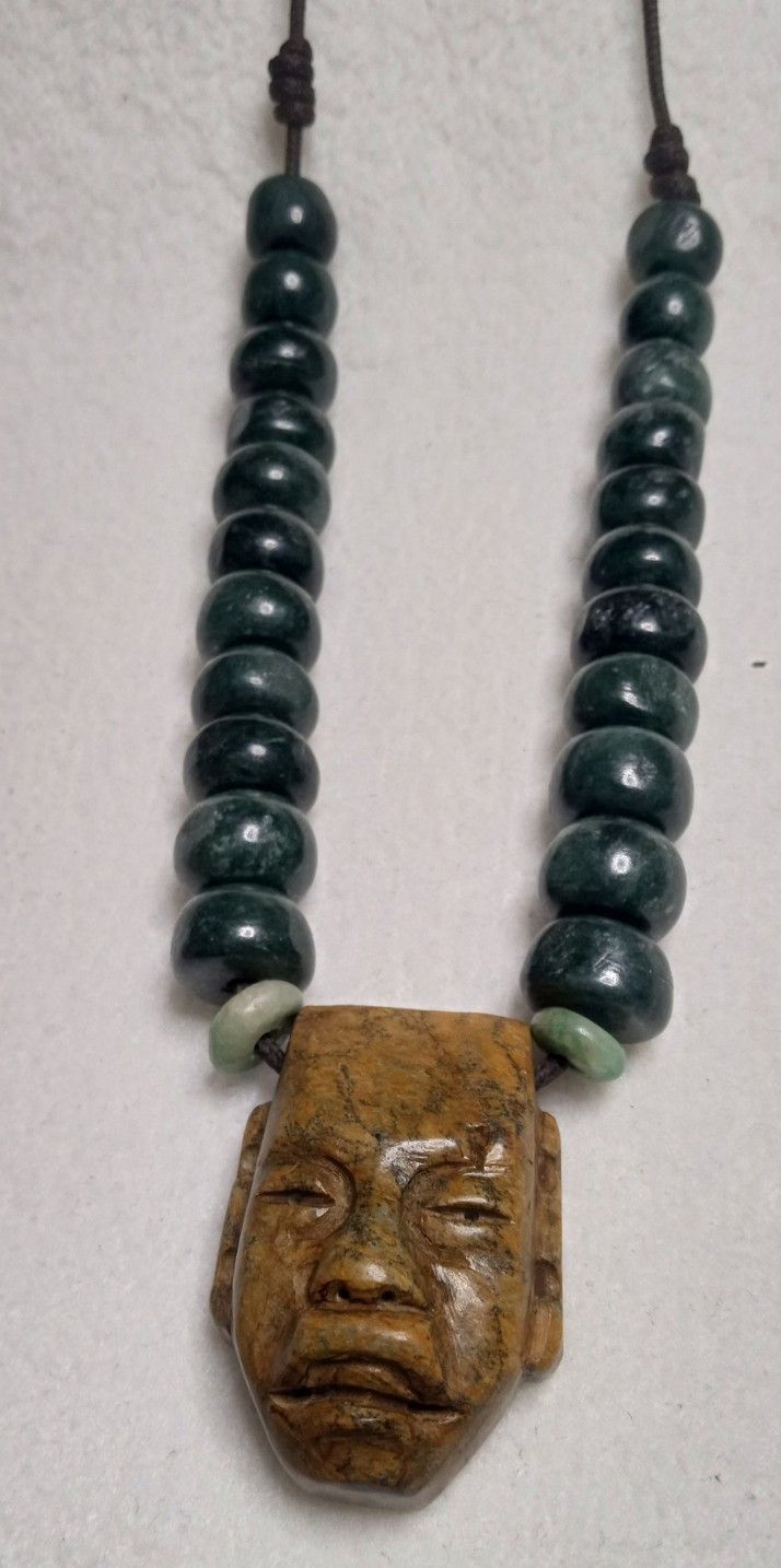 Toltec Modern Precolombia Mask With Guatemala Beads Neckalce.