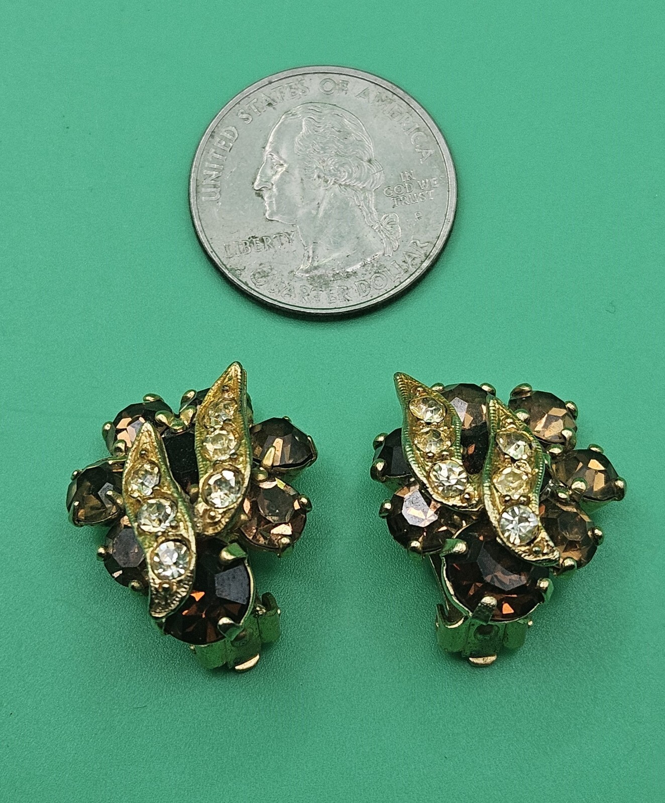 Vintage Signed WEISS Amber Topaz and Clear RHINESTONE Clip Earring