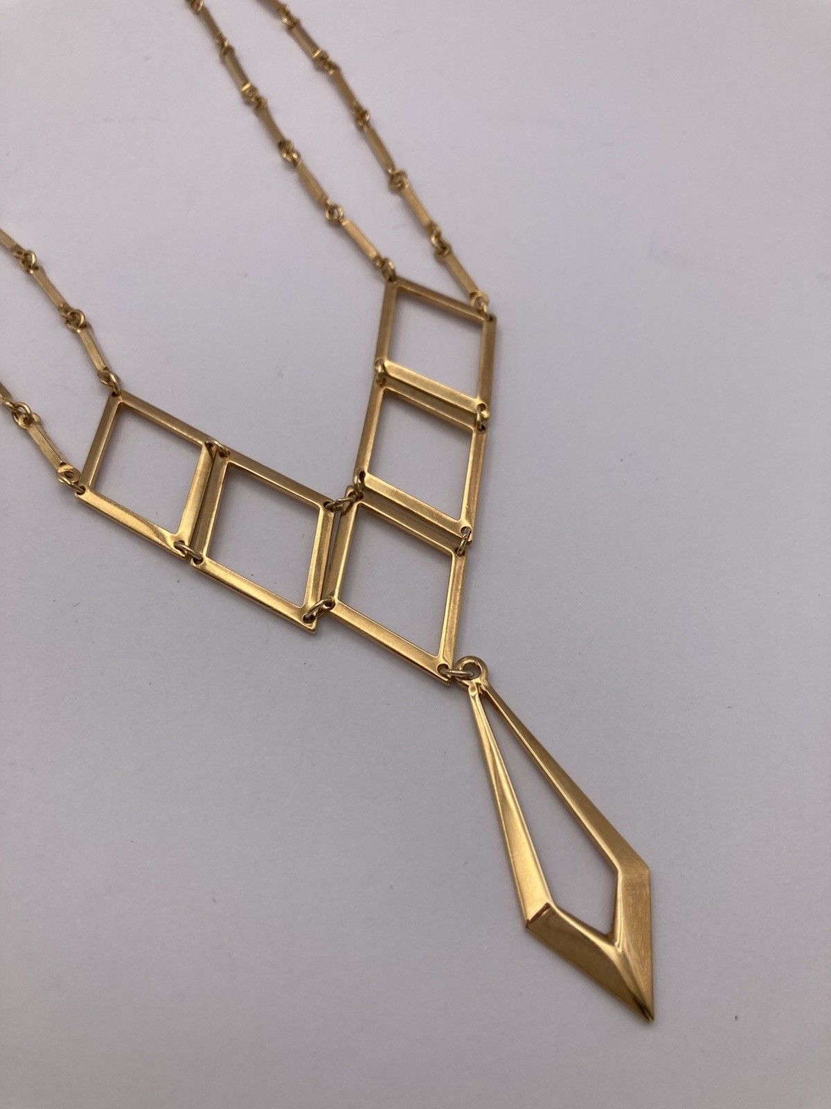 Vintage Sarah Coventry Geometric Gold-Tone Necklace 17.75” Long Fish Hook Clasp