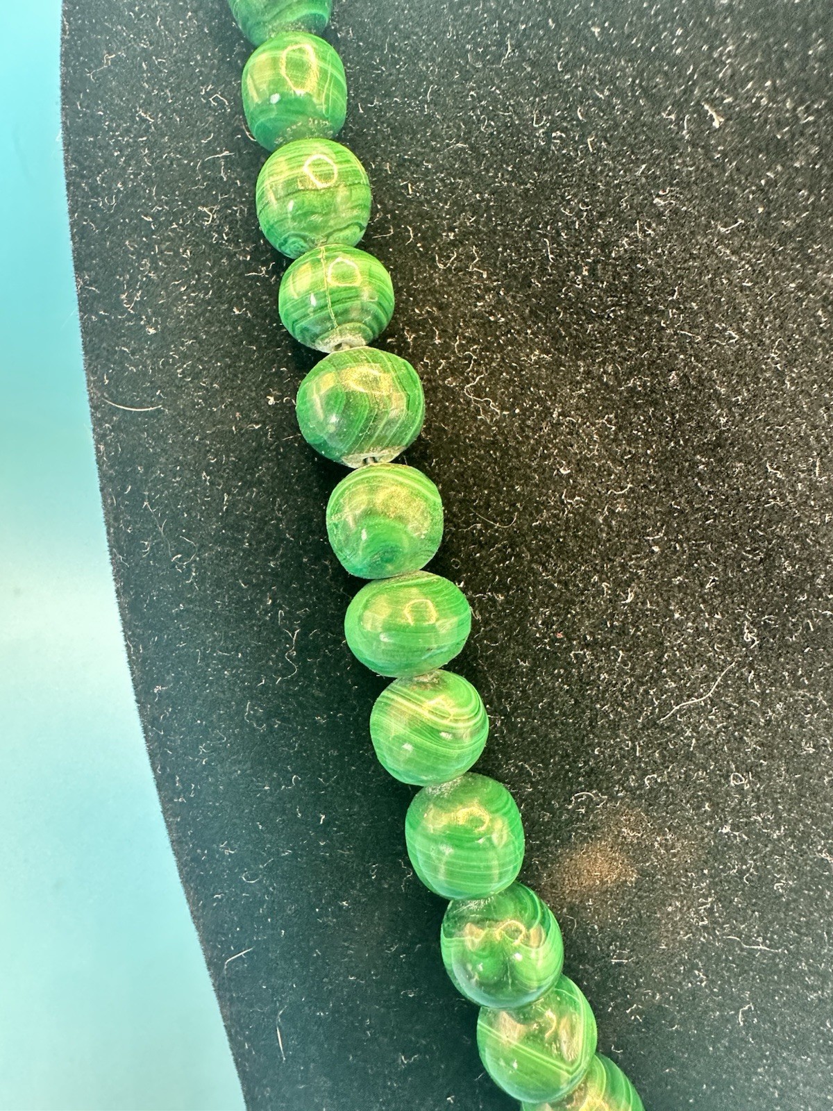 Vintage Malachite Stones Stunning Necklace 22.5” .925 Sterling Fish Hook Clasp