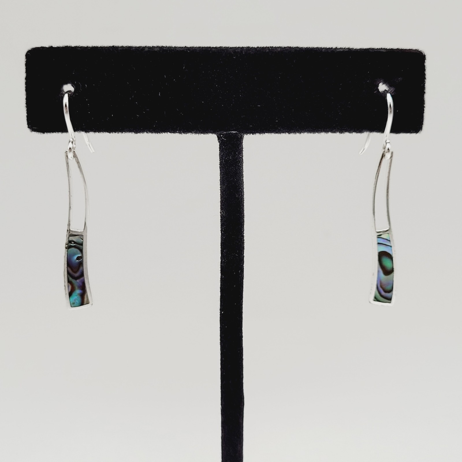 Iridescent Paua Shell Ocean Wave SU 925 Thailand Dangle Pierced Hook Earrings