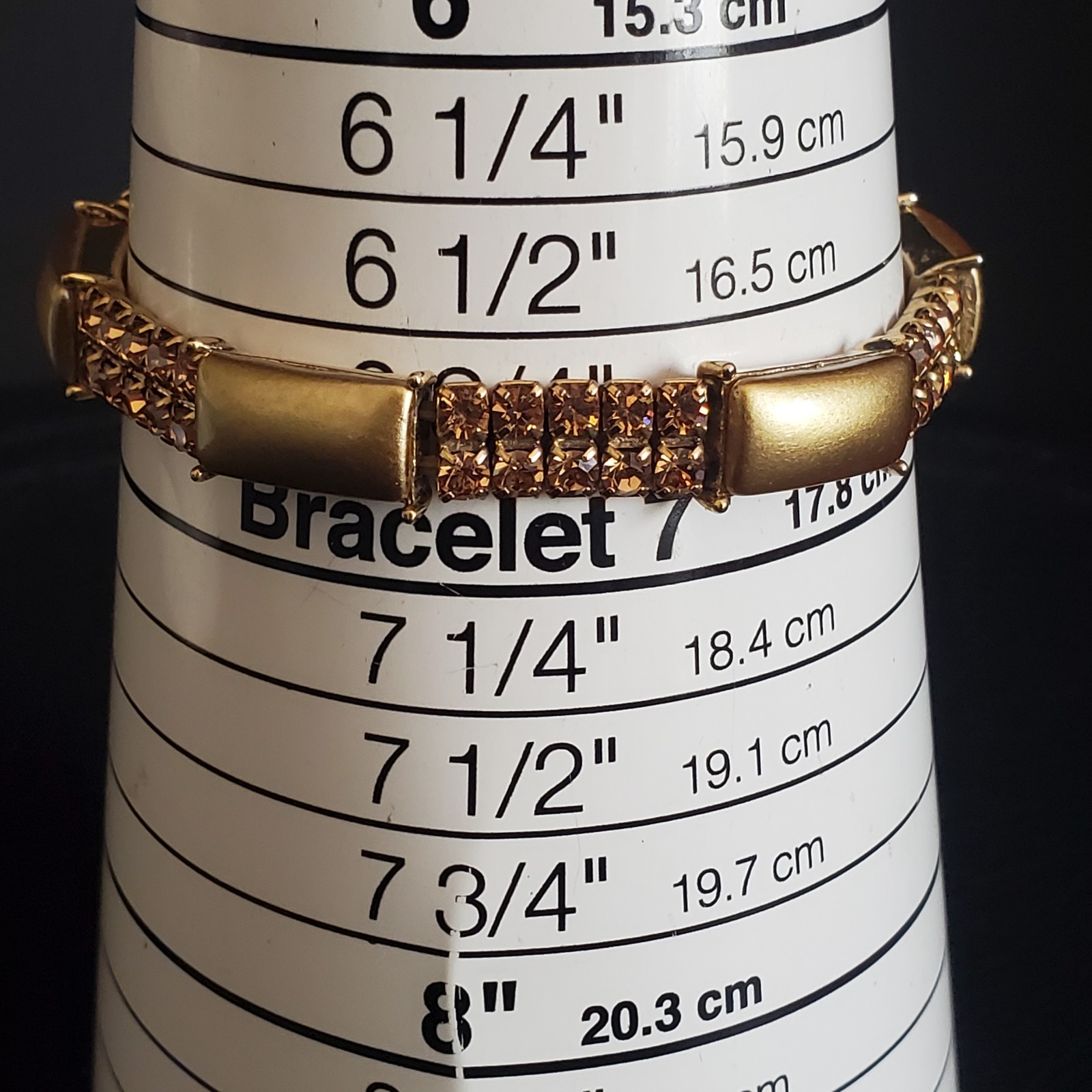 Vintage Monet Amber Rhinestone Brushed Gold Stretch Tennis Bracelet 80’s