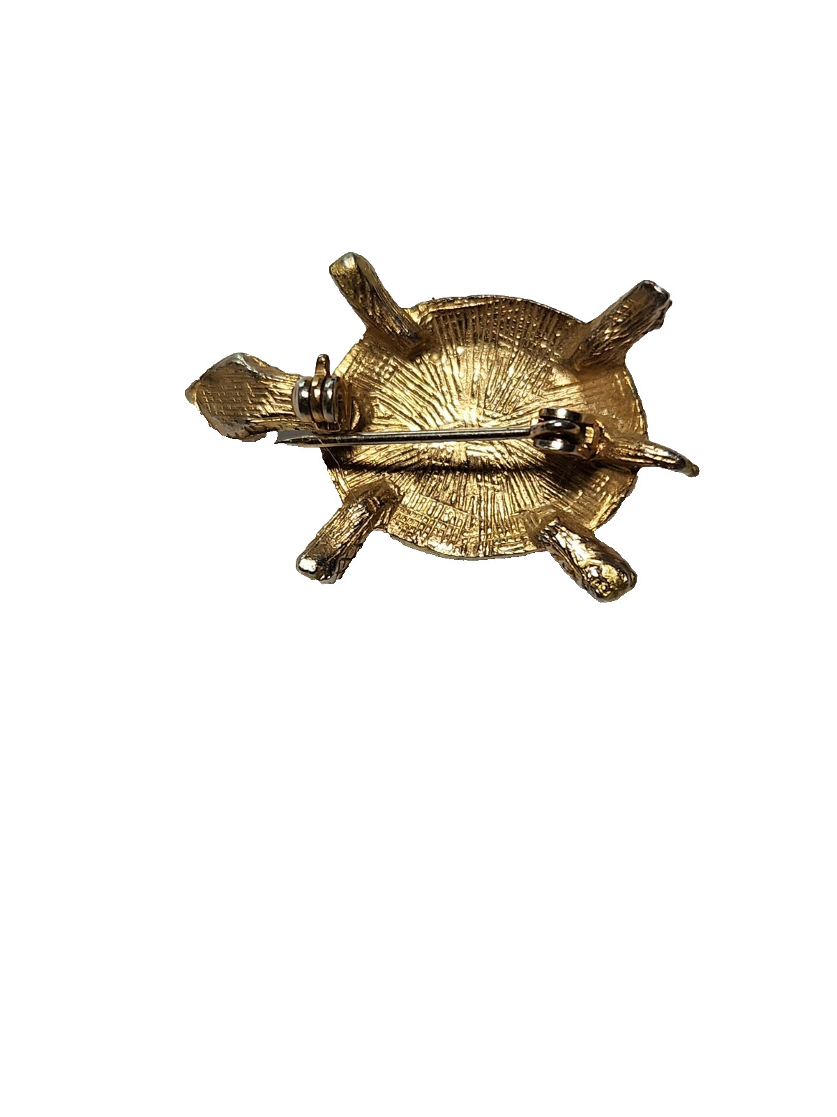 Vintage Unmarked Gold Tone Turtle Pin Real Green Stone Cabochon Tested