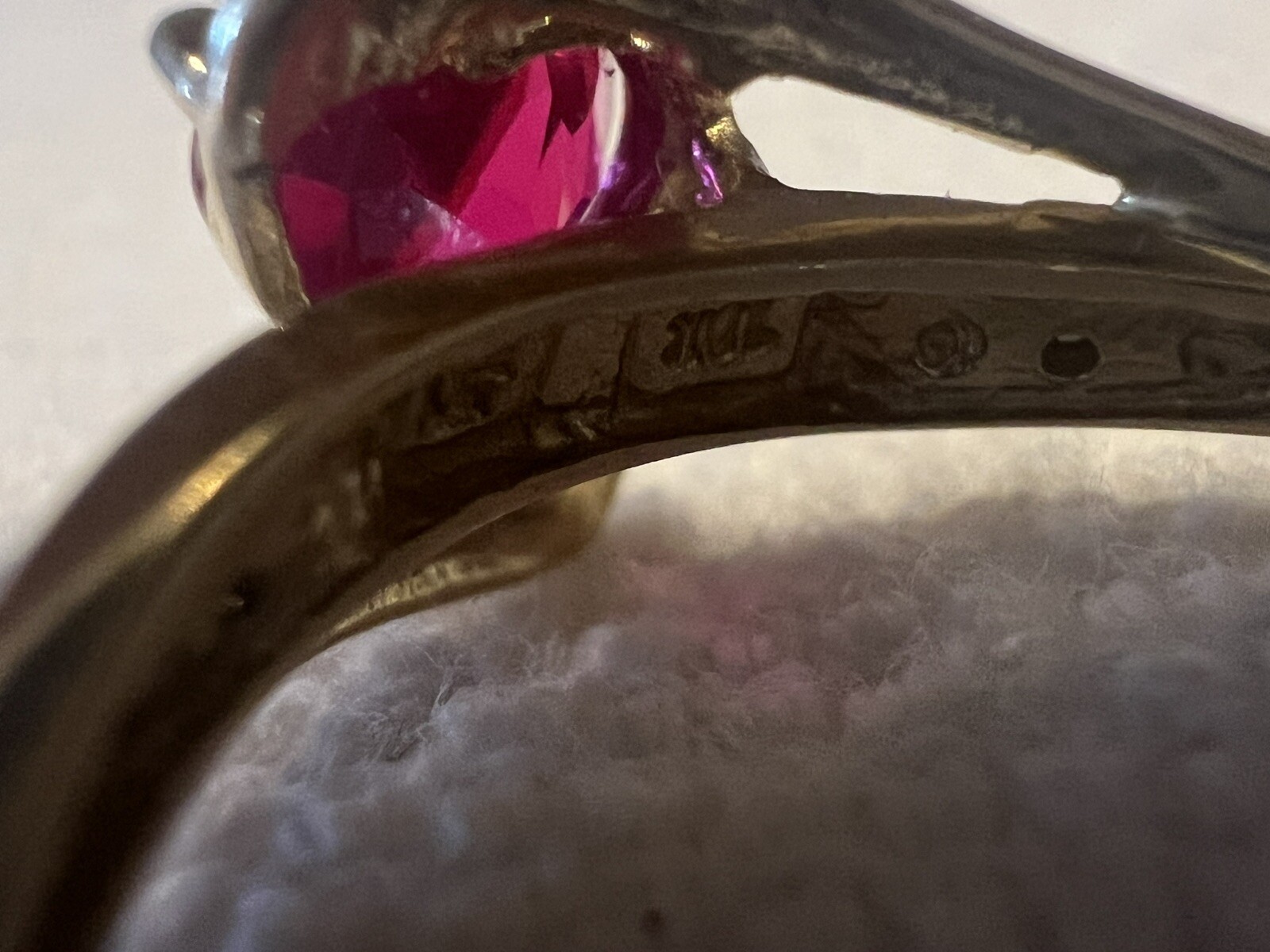 Vintage 10K Gold Red Pink Heart Clear Stones Ring Size 7
