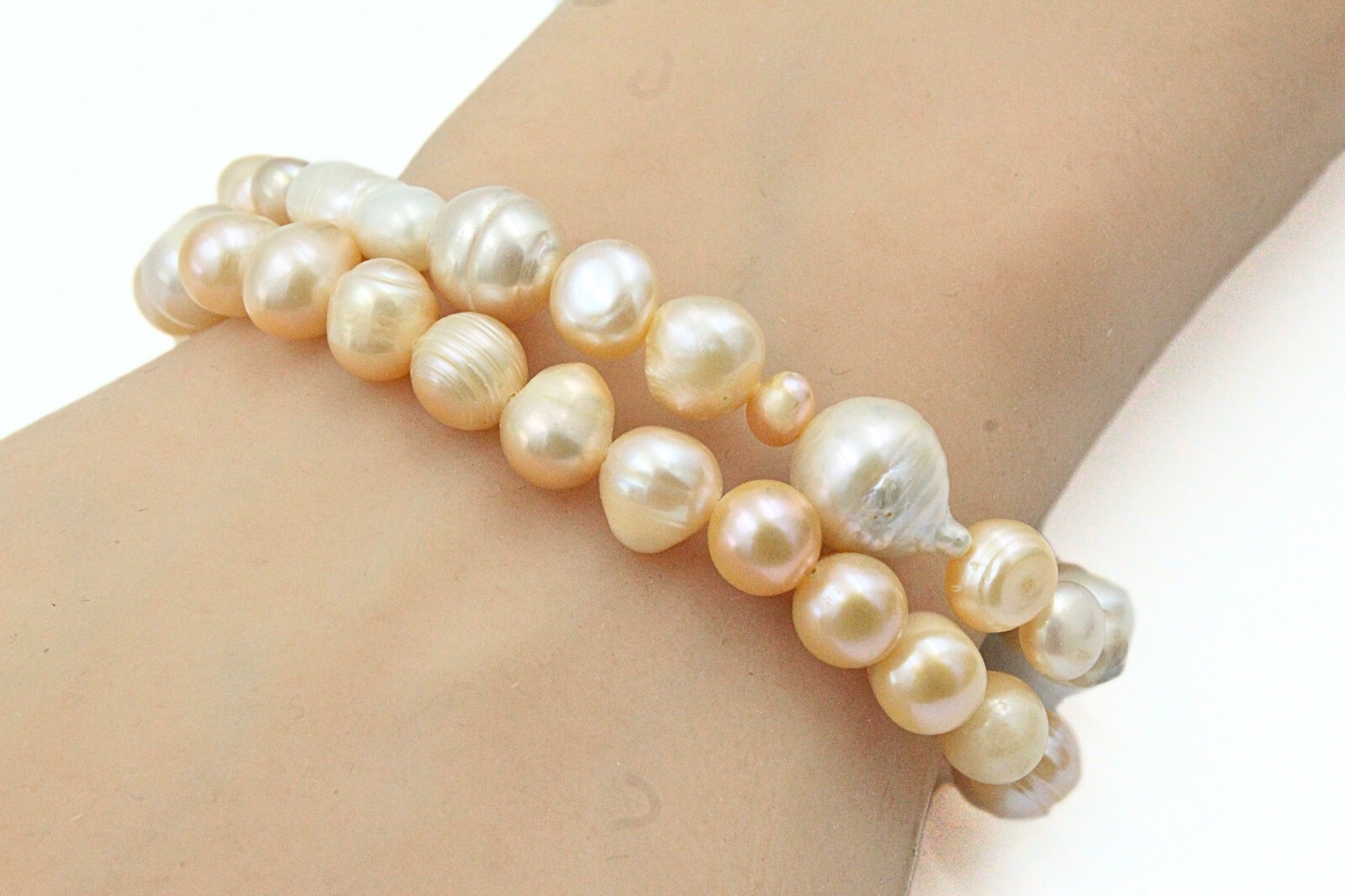 Stunning Classic HSN Keshi Champagne Freshwater Pearl Stretch 2 Set Bracelet