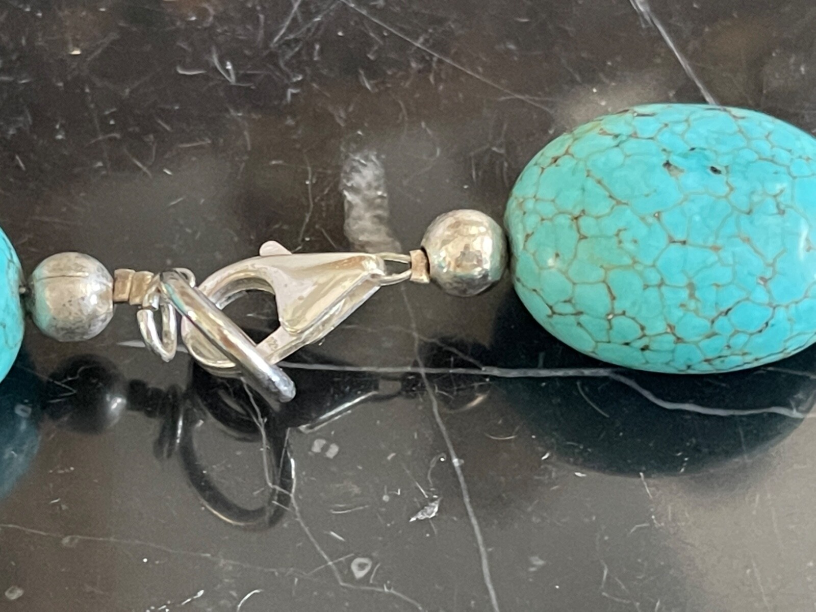 Superb Large 18.9mm Turquoise Beads Sterling Silver Necklace