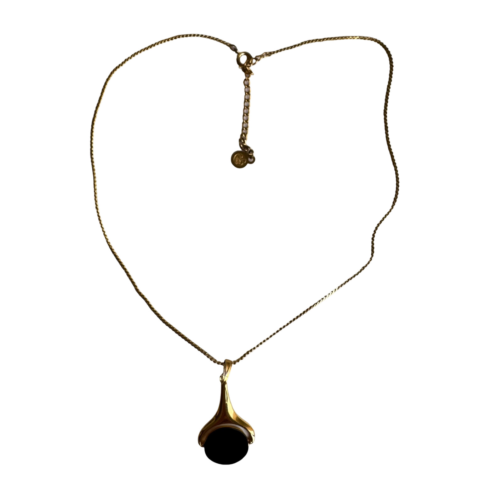 K18GF Black Pendant Necklace Gold Filled ADONDI Vintage Modernist Outfit Wear