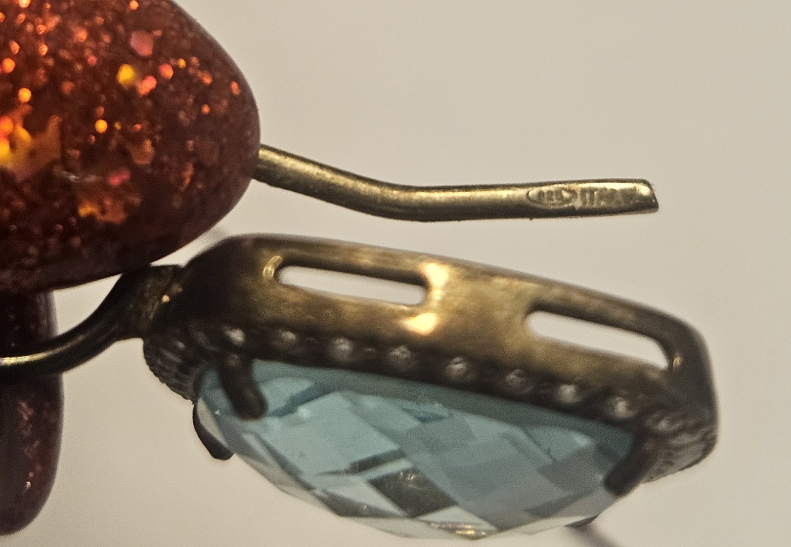 925 GOLD OVER STERLING CUSHION CUT SQUARE TOPAZ CZ WITH HALO STYLE SETTING ITALY