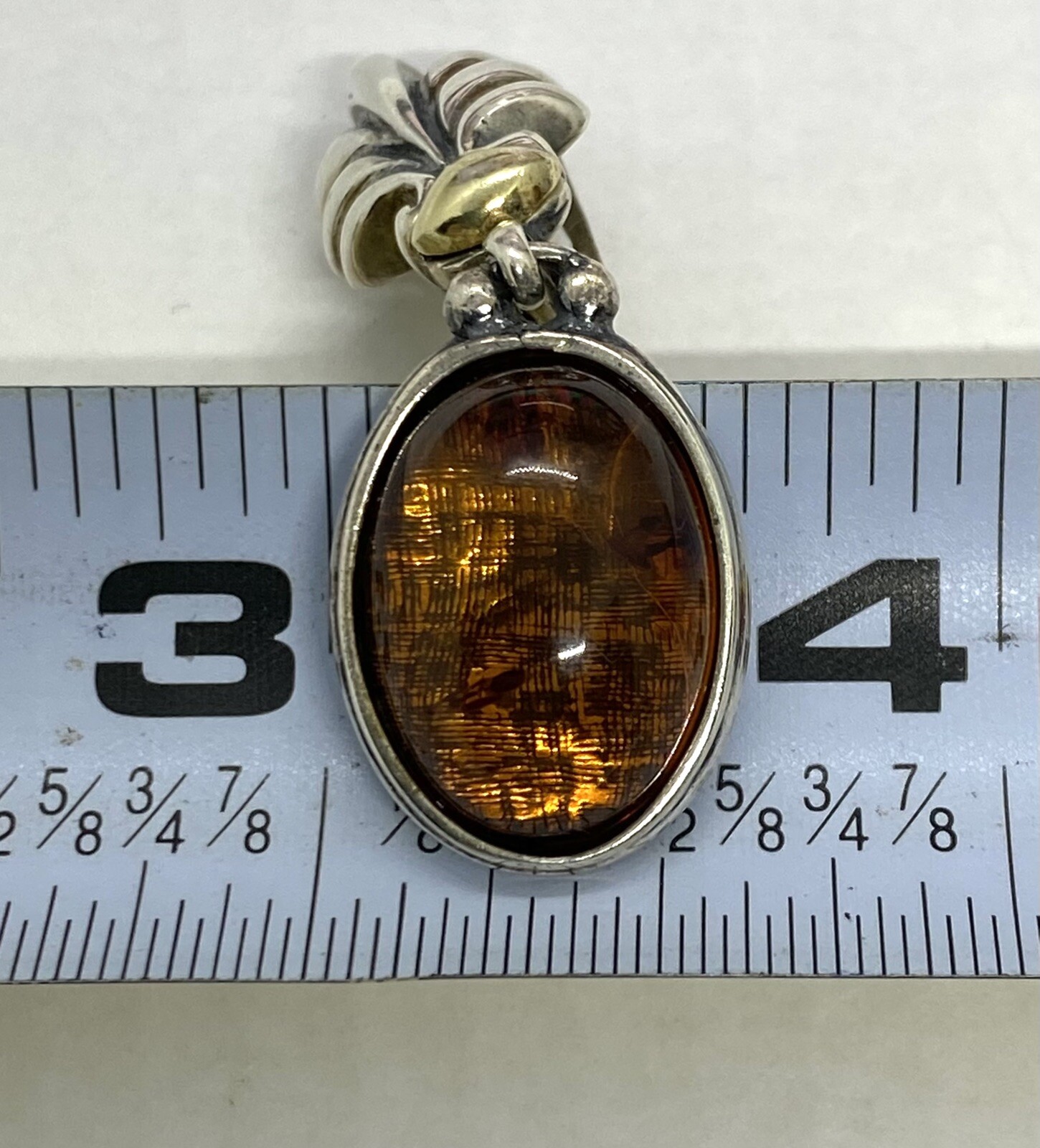 Vintage Italy Signed M Sterling Silver Amber Clip On Earrings 14.03g