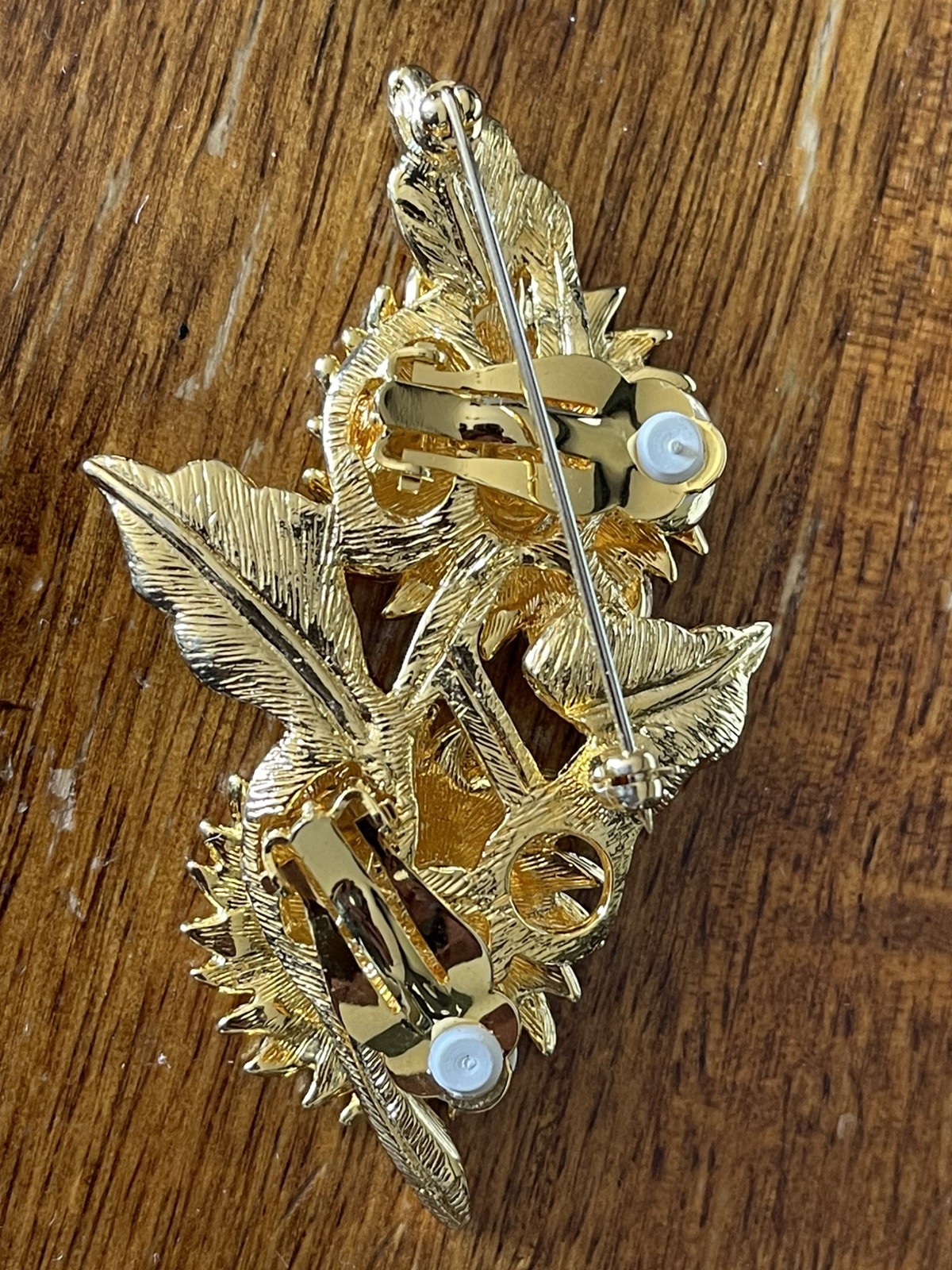 Vtg Joan Rivers Convertible Brooch Clip Earrings Gold Tone Rhinestone Flowers