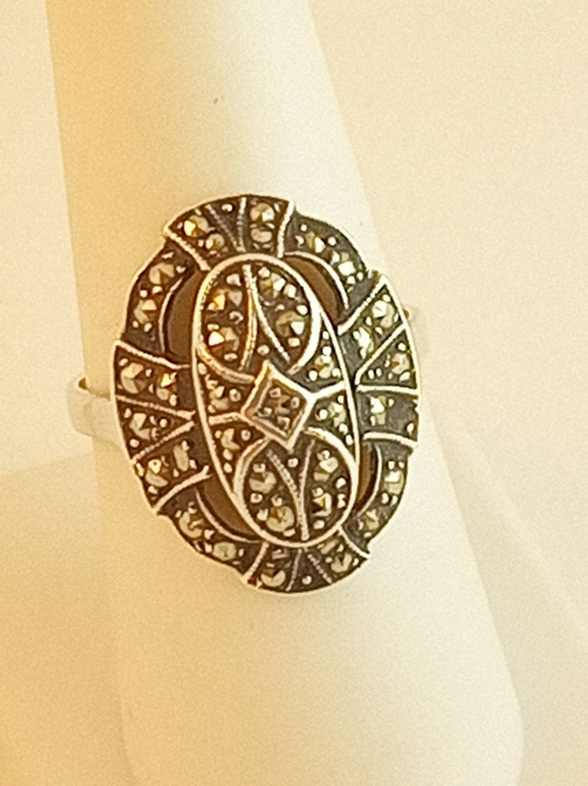 Vintage sterling silver marcasite domed top ring Germany sz 8