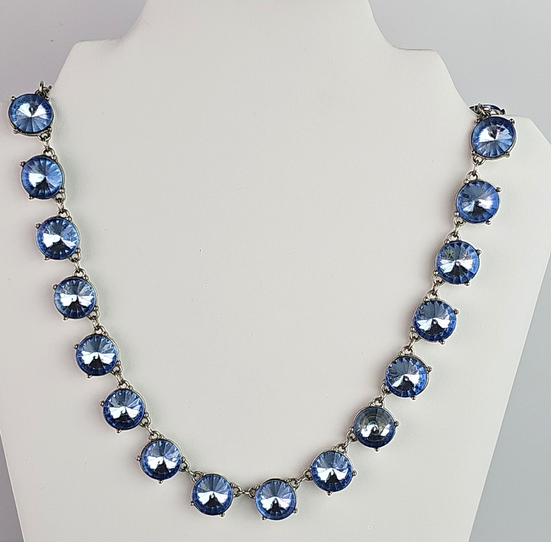 Vintage Light Blue Necklace Faceted Prong Acrylic Stone Silver Tone 20 inch Read