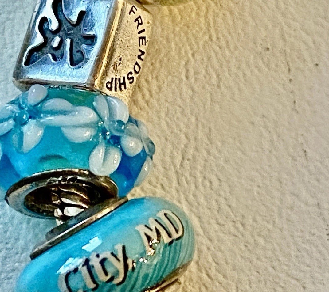 14 Blue + Mixed Makers Sterling Silver Slide Charms Bracelet Ocean Beach
