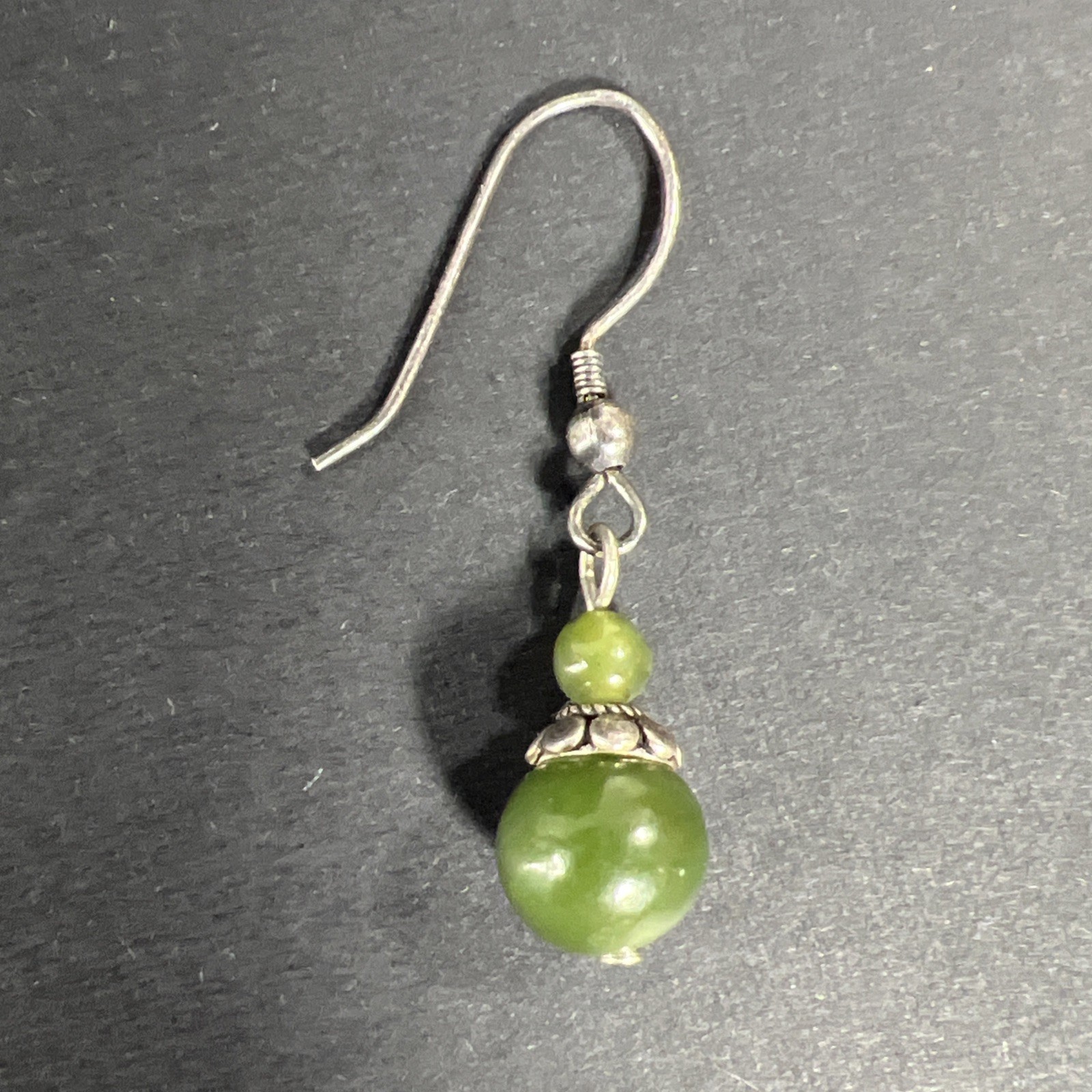 Nephrite Jade SINGLE Earring Charm Sterling Silver 925 Vintage Dangle Drop