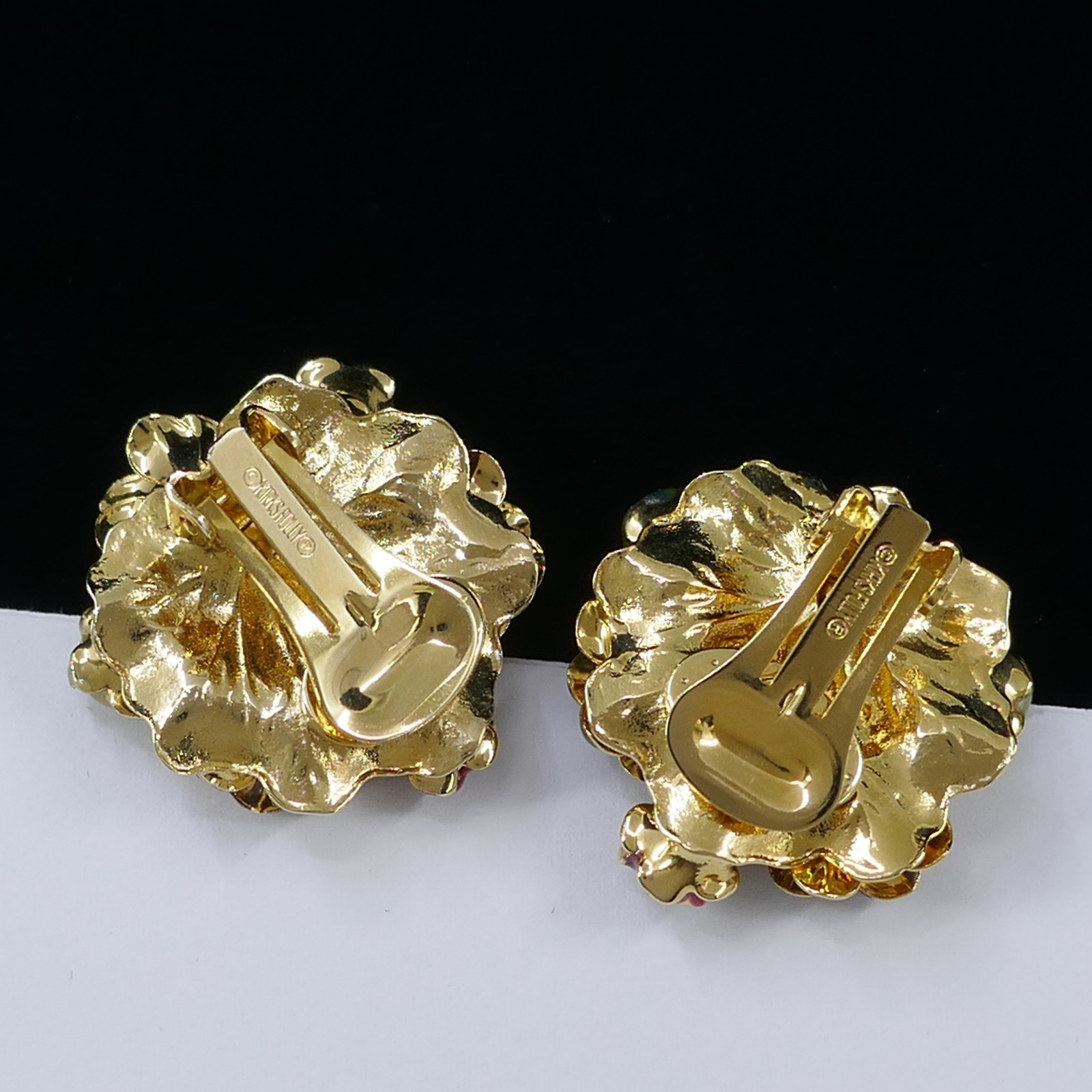KIRKS FOLLY PASTEL CRYSTAL RHINESTONE ENAMEL FLOWER CLIP-ON EARRINGS FREE SHIP