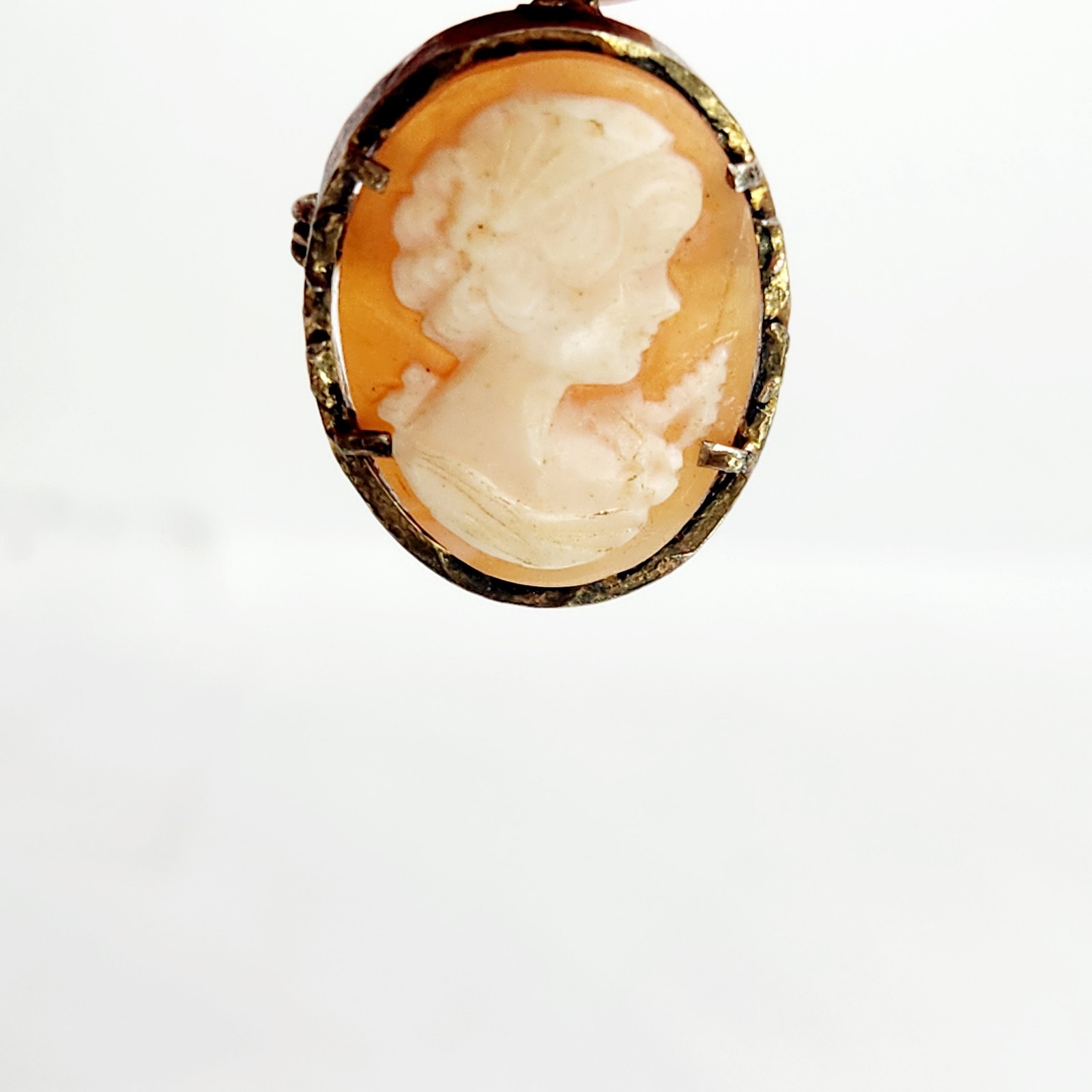 Antique VTG Sterling Silver Signed Carved Shell Cameo Pendant Brooch Pin