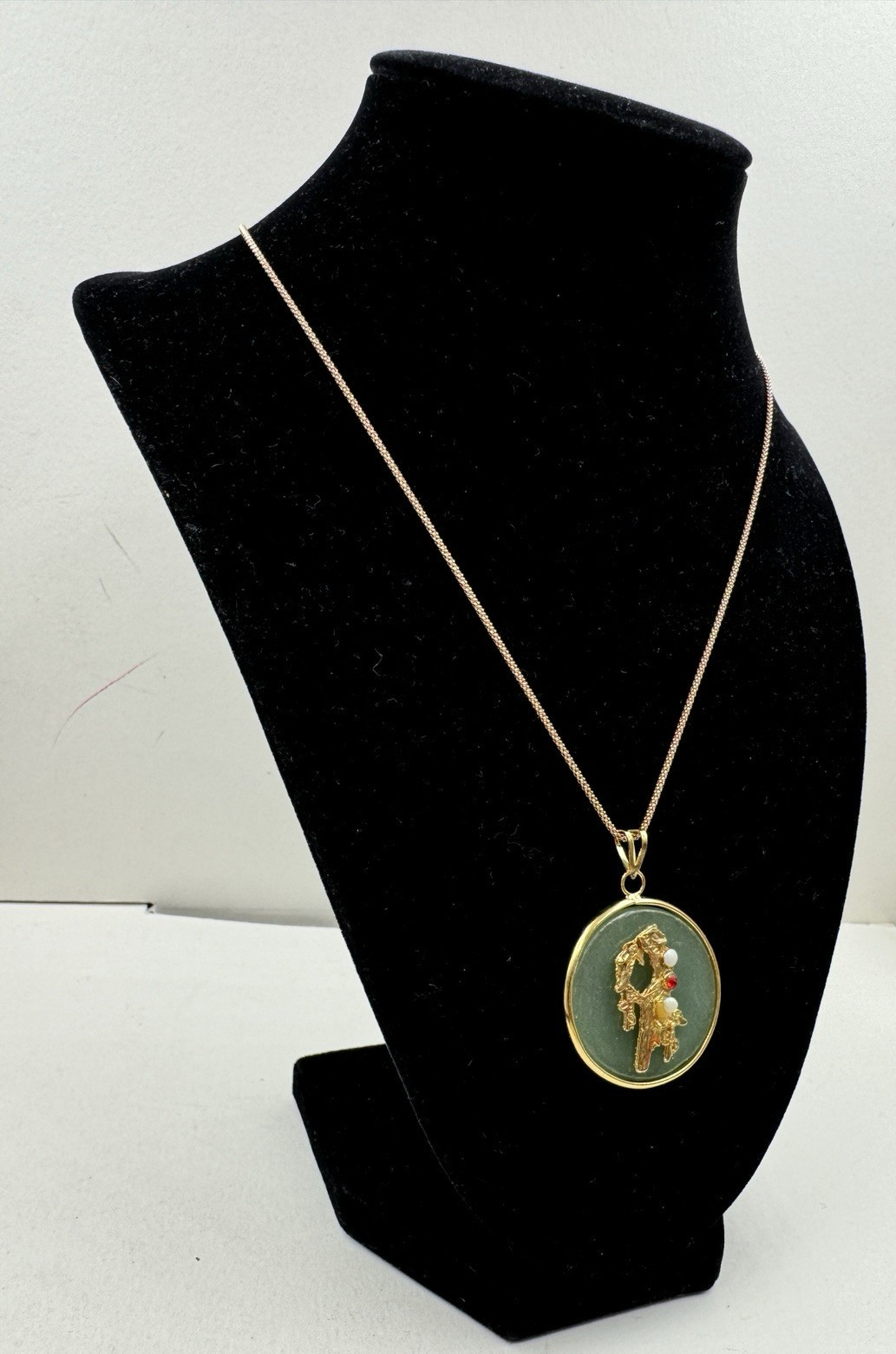 BIRD PENDANT ROUND CHINESE Semi Precious Gemstone NEW OLD VNTG LAPIS AVENTURINE