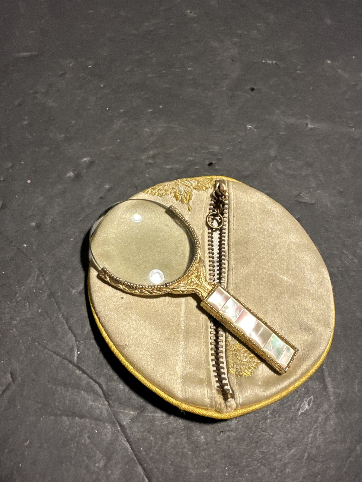 Art Deco Ornate Gold Mother of Pearl Magnifying Glass Circa 1920’s Measures 4#M4