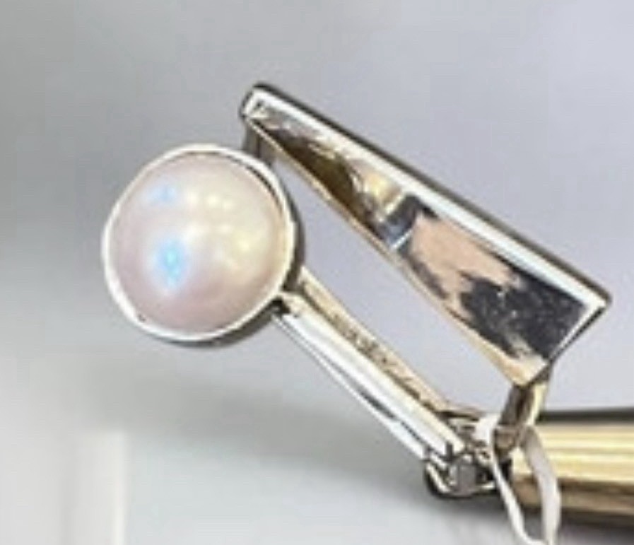 (01) TS 925 Sterling Silver Square Ring Size 6.5-7.0 White Pearl Mexico 1980s