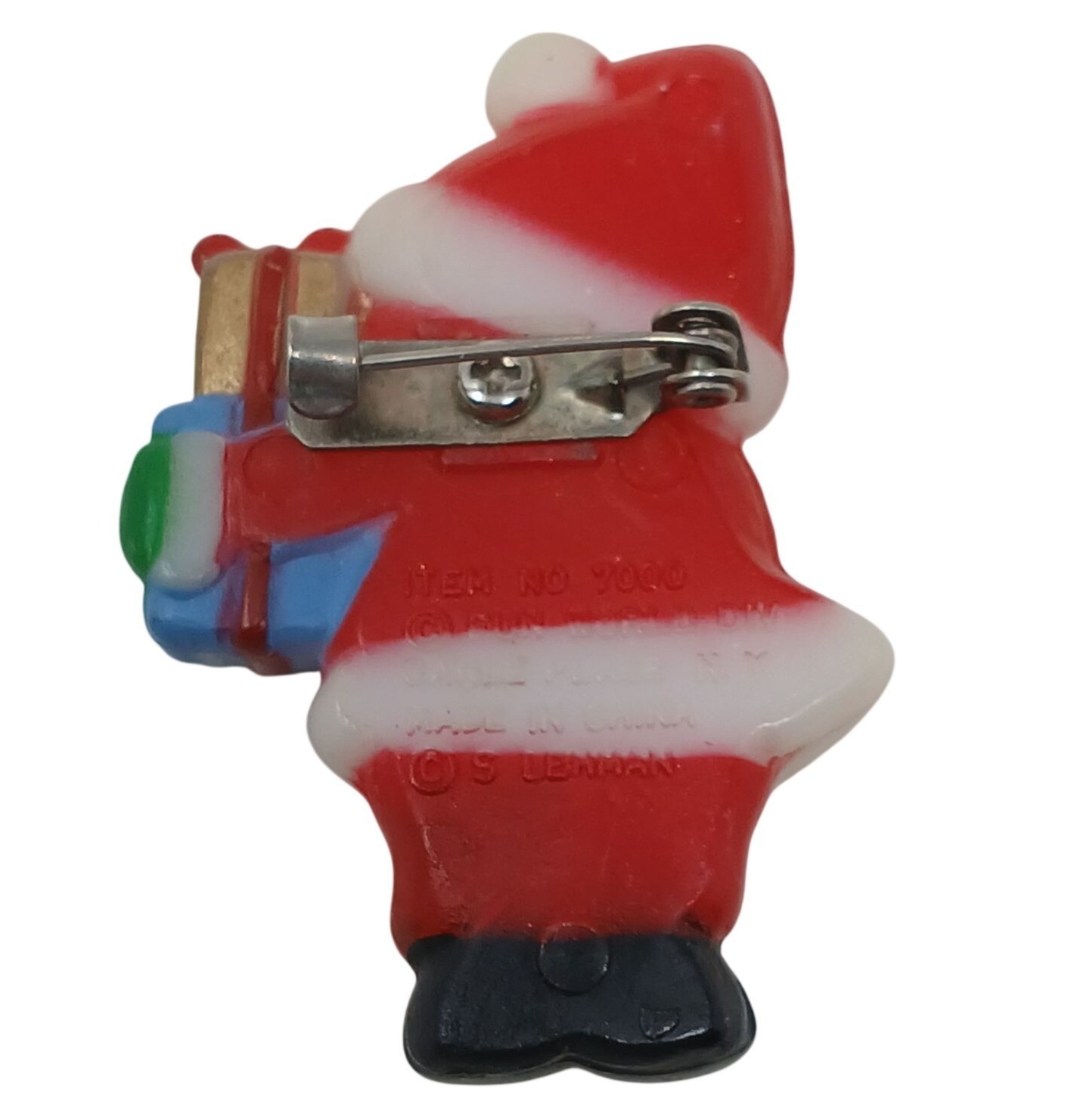 Fun World Christmas Santa Brooch Pin Plastic 2″ Tall Detailed VTG #ST-4