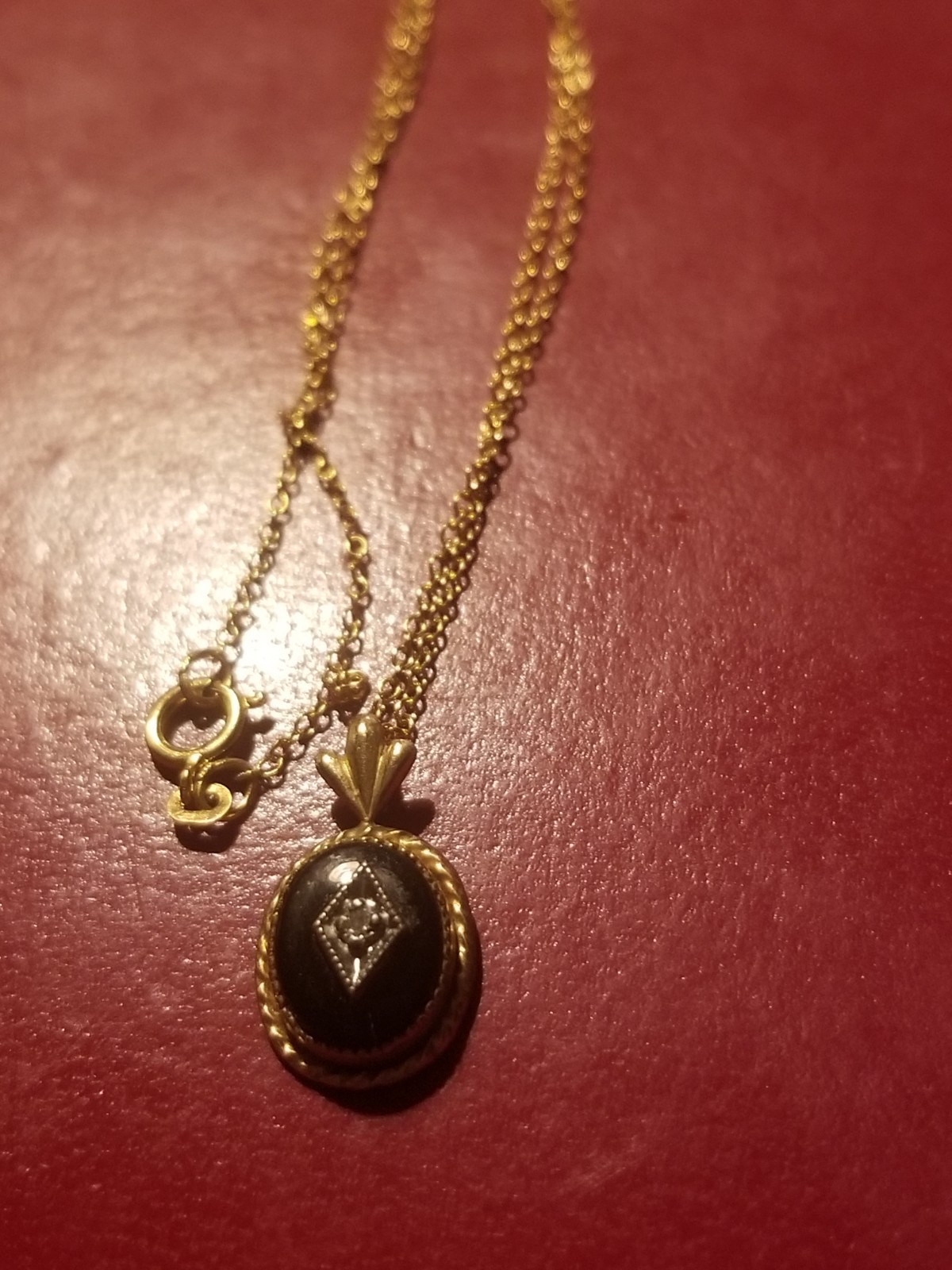 Antique Victorian Onyx And Diamond? Mourning 14k Gold Filled Pendant Necklace