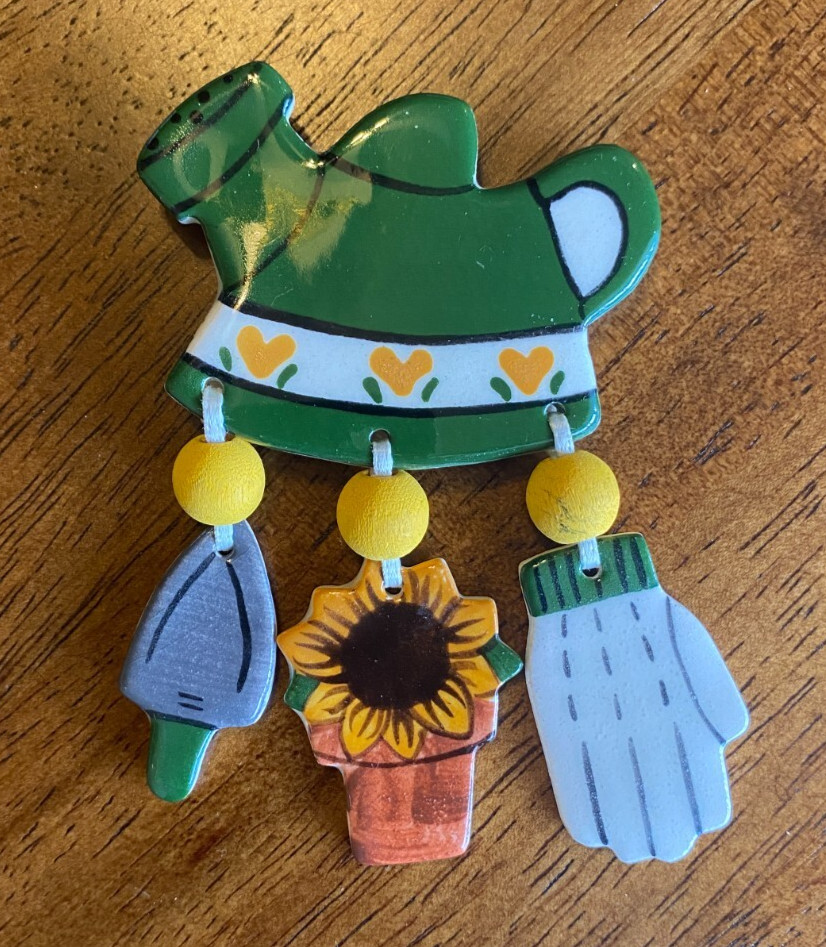 Gardening Supplies Brooch Watering Can Shovel Sunflower Gloves Painted Porcelain