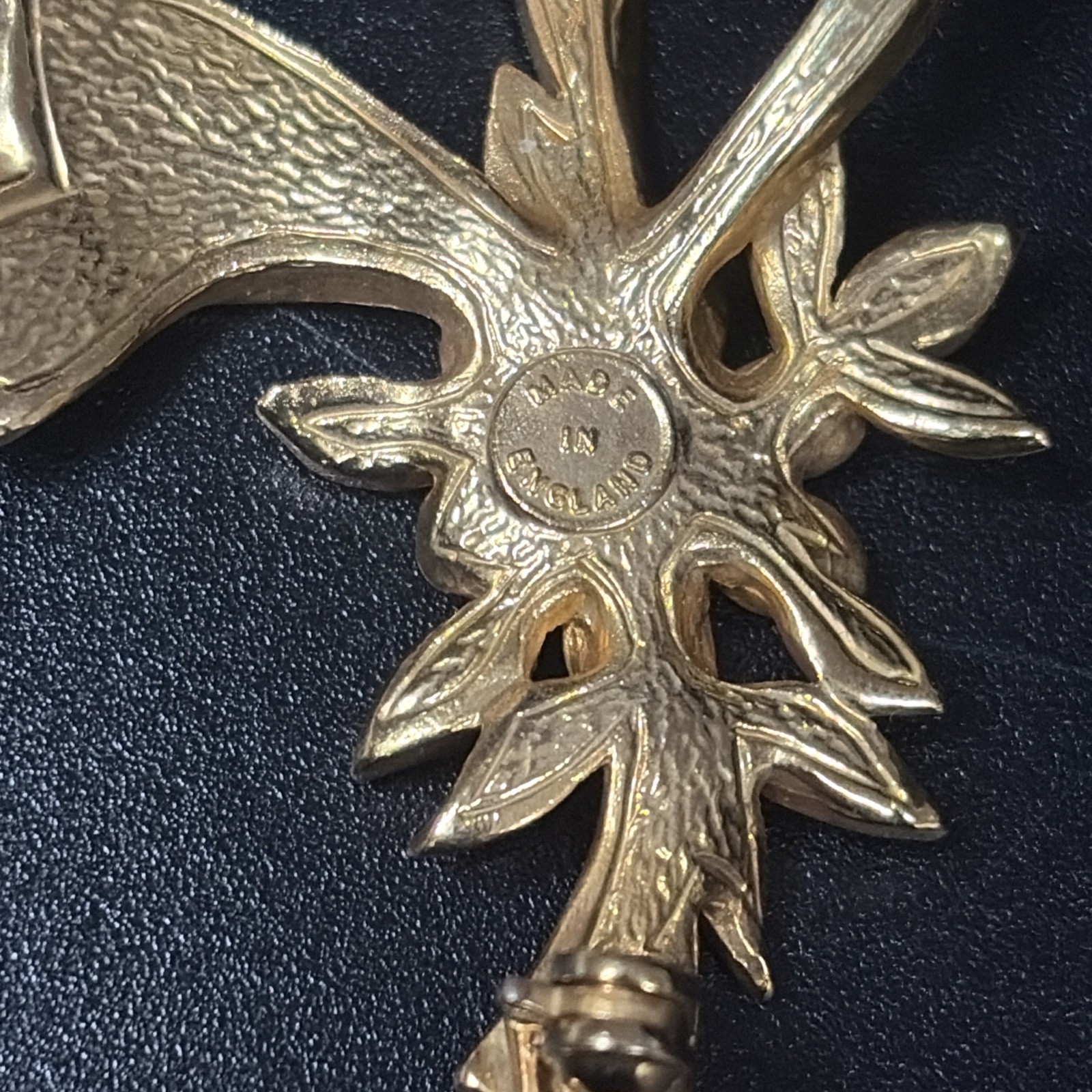 Made in England Gold Tone Brooch Ribbon And Flower. Rollover Safety Clasp “2 w