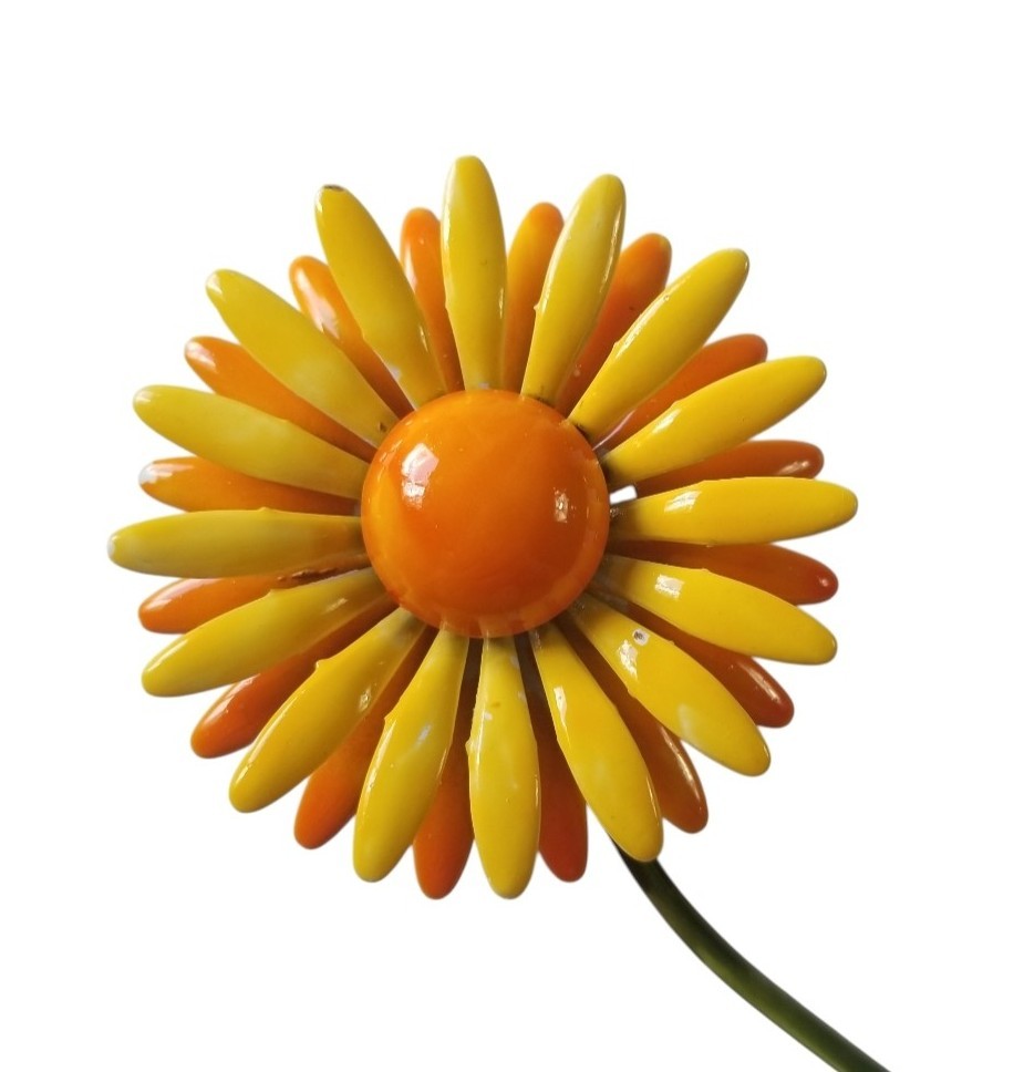 Vintage 1960’s Yellow And Orange Enamel Flower Power Brooch Daisy Mod Layered