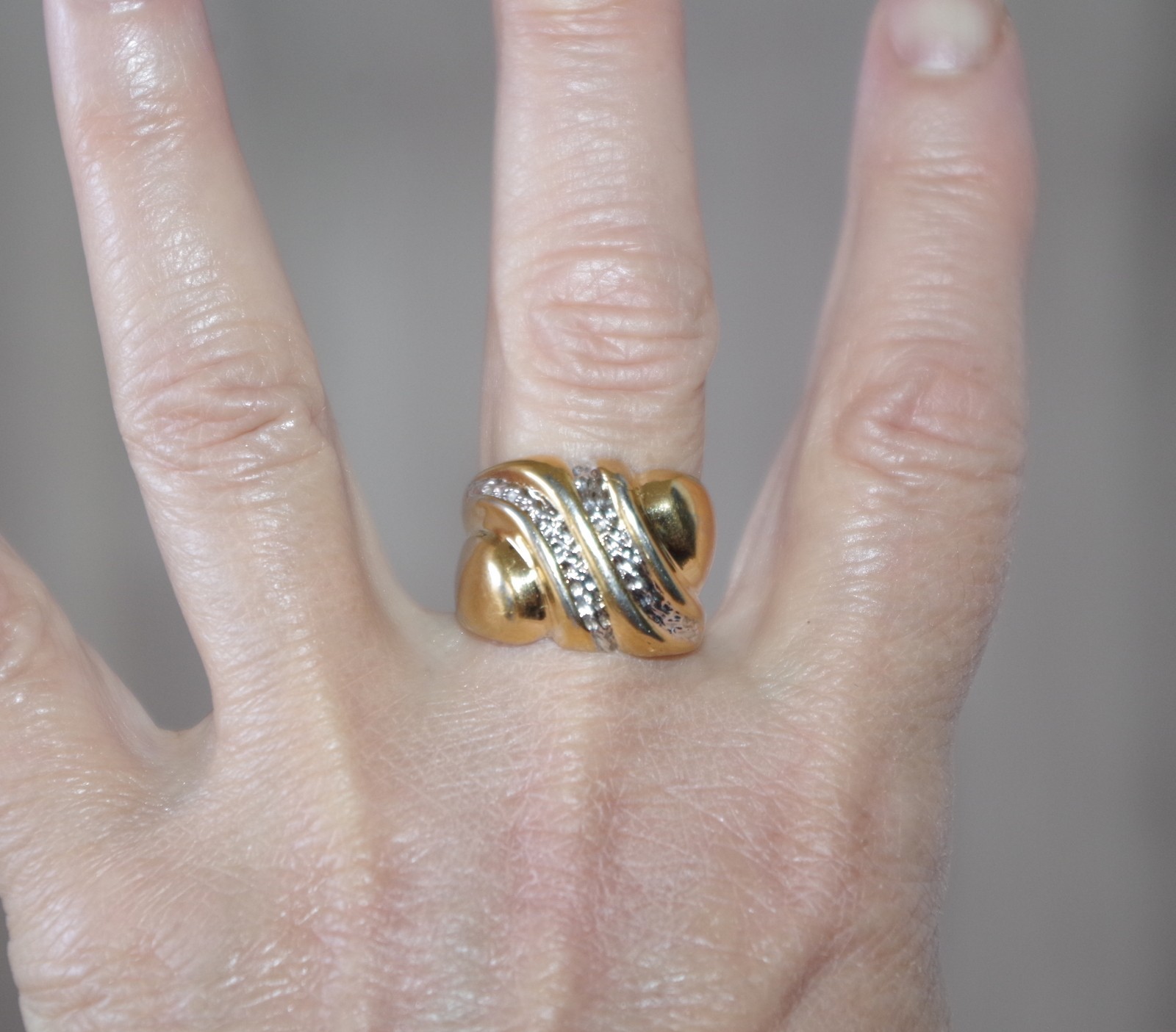 Vintage Stunning 14K Gold Sterling Dome Corrugated Ring: Size 81/2, CA Co.