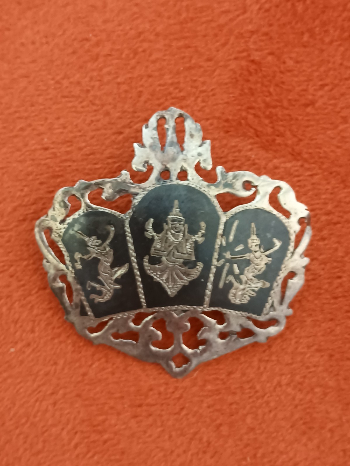 Vintage Siam Sterling Niello Brooch- Ramasoon & Mekhala Thai Mythology Story Pin