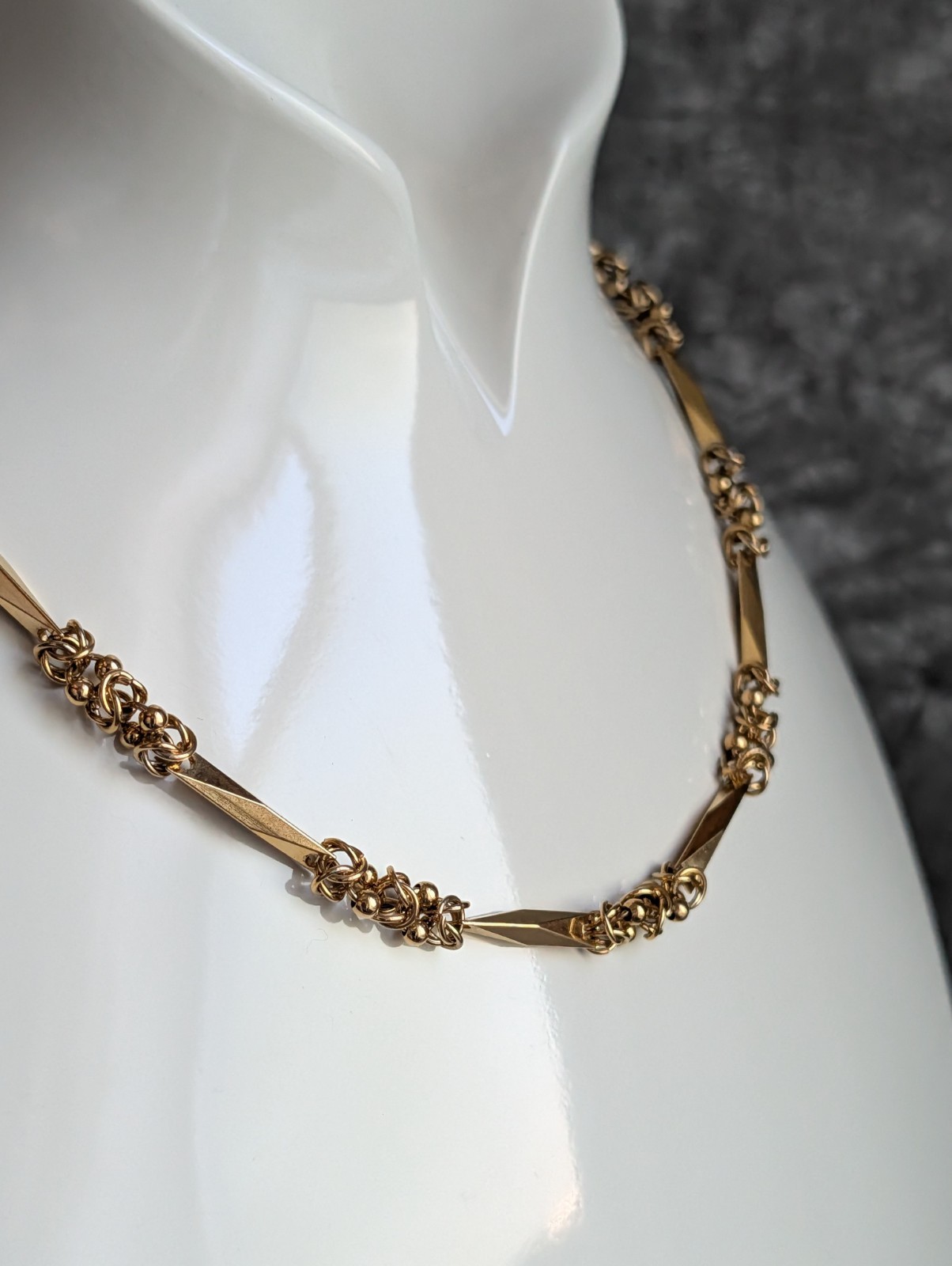 Vintage Givenchy Byzantine Link Bar Station Necklace Gold-Tone 17″