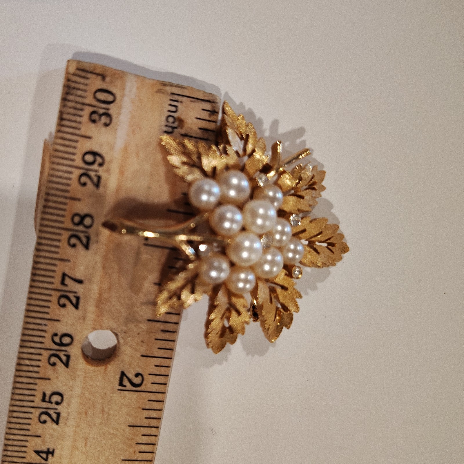 Vintage Crown Trifari Brooch, Gold-tone with Faux Pearls
