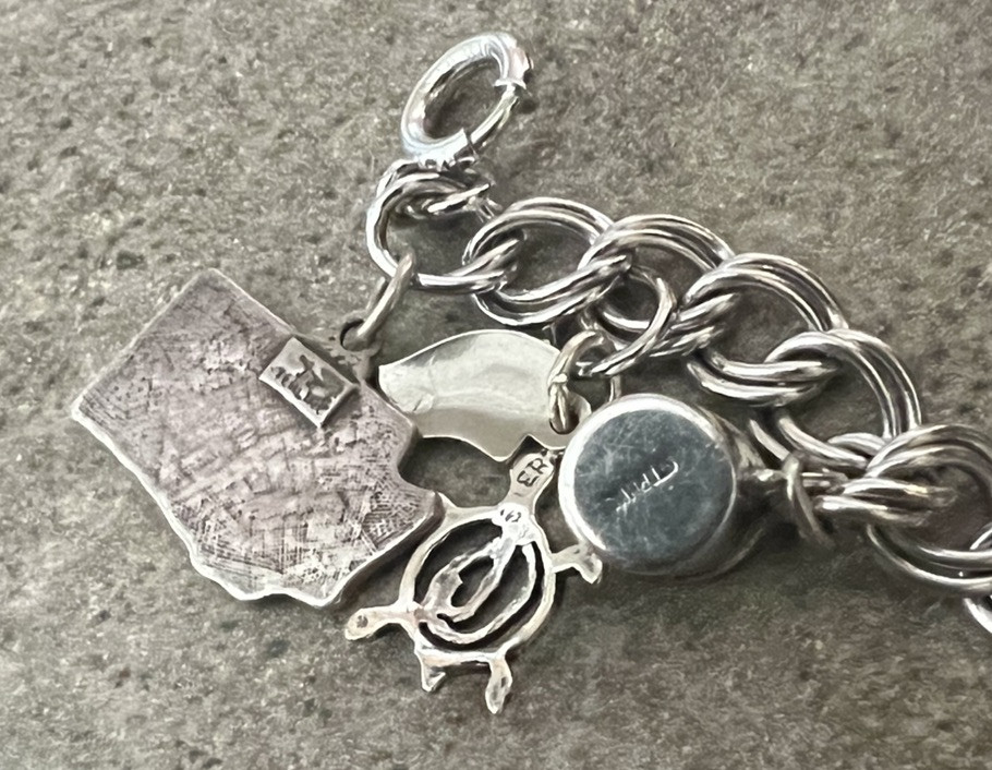 Vtg 12 Charm Sterling Double Link Bracelet 7.25” Travel Articulated 41g Lot 18