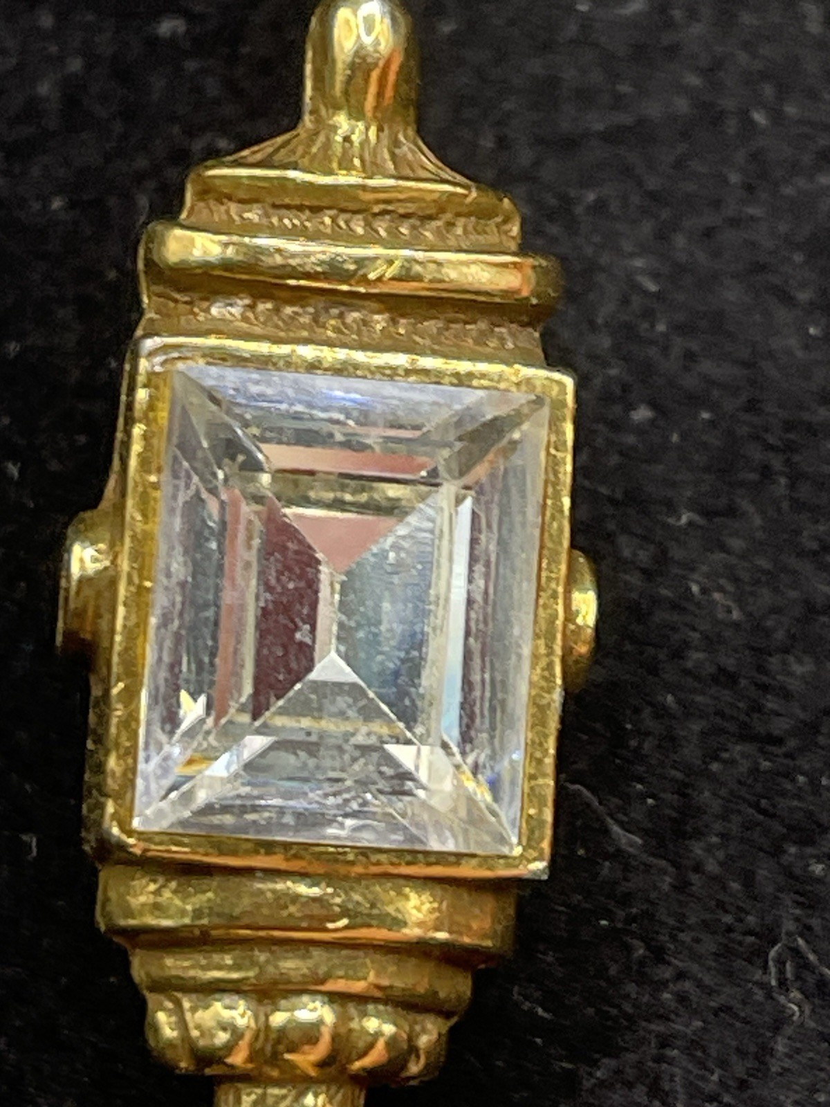Vintage Goldette Goldtone Lamp Post Pin with Clear Stone
