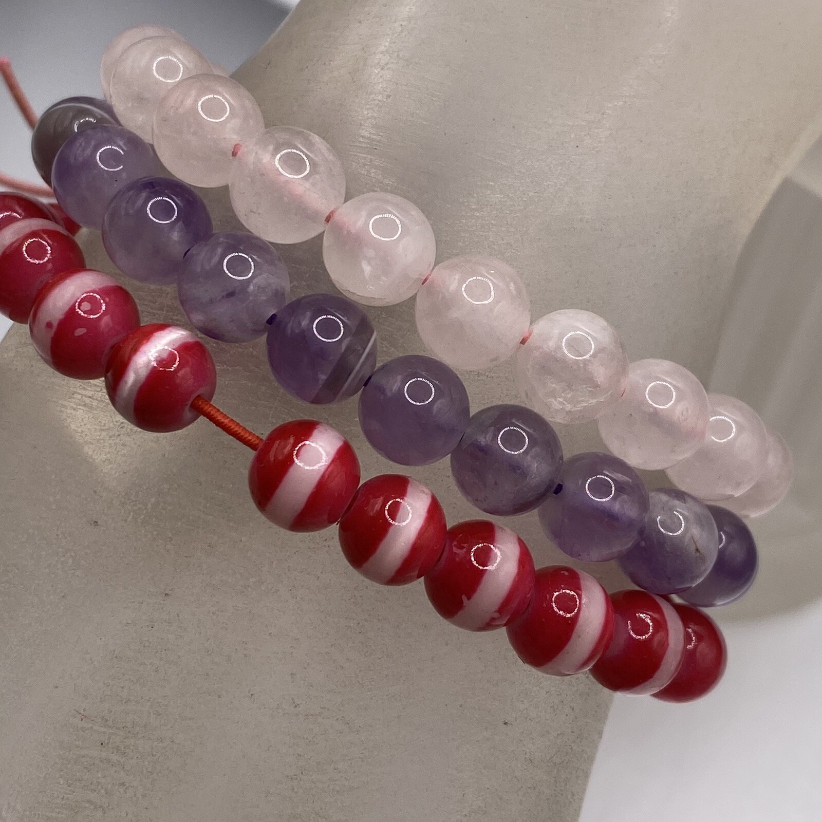 Stone Stretch Bracelet Lot Purple Amethyst Pink Rose Quartz Red Cats Eye Chakra
