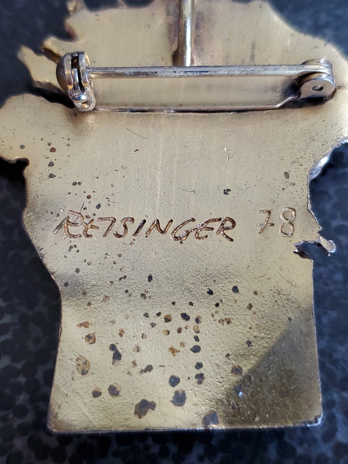 Vintage 1978 Jewish Reisinger Fire Torch Designer Signed Pin Brooch Pendant