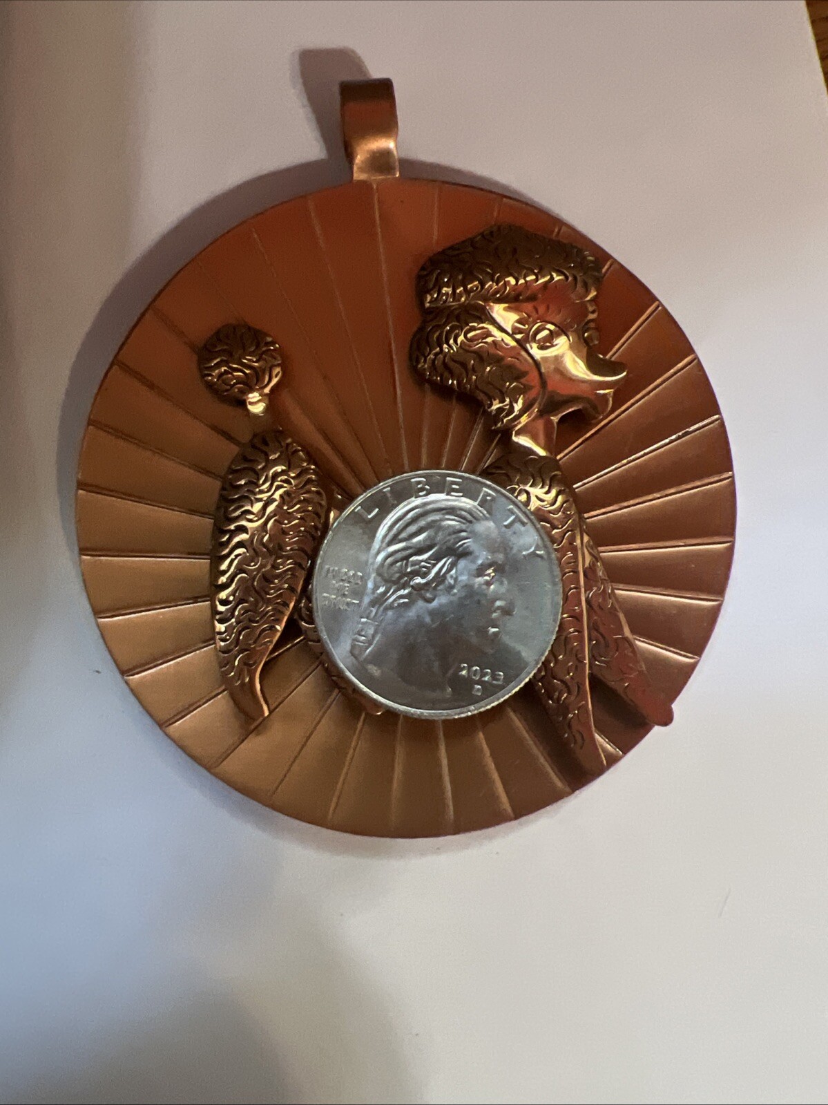 VINTAGE 1950 S MODERNIST COPPER POODLE LARGE PENDANT BELL TRAD ING POST