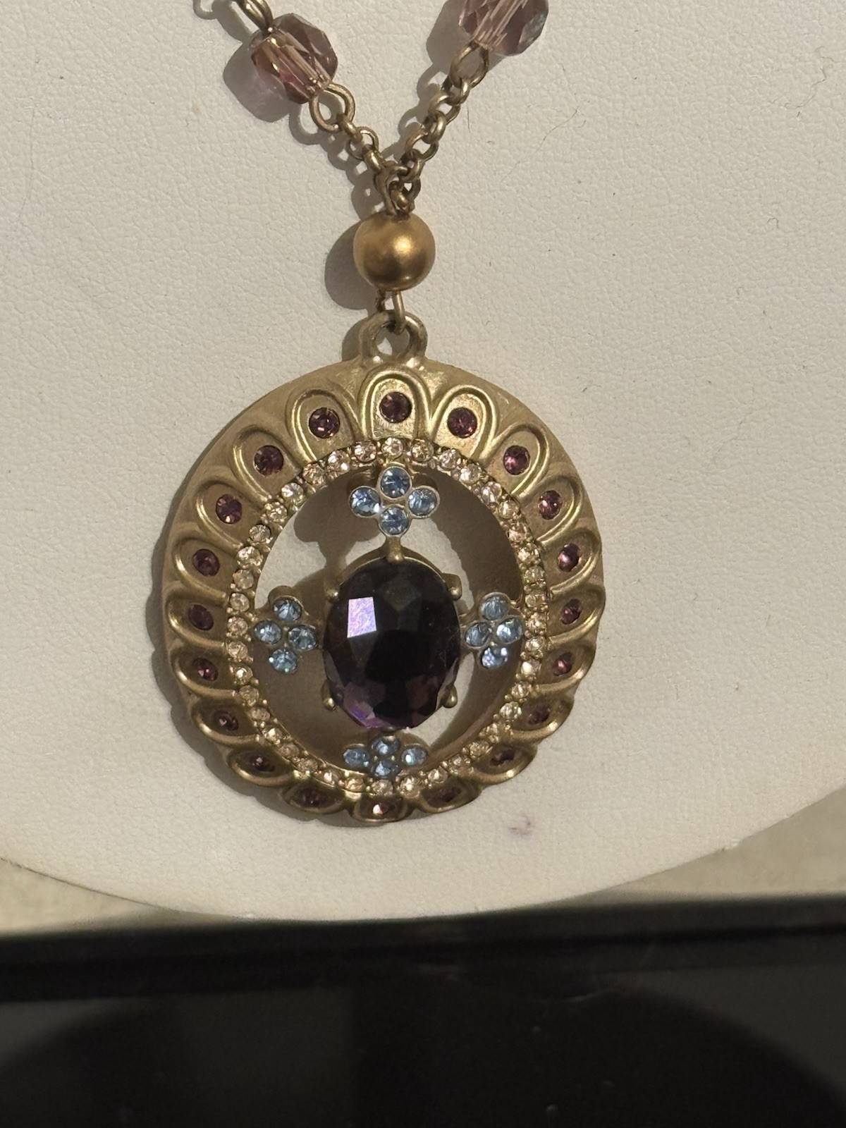 Vintage Carolee Necklace Purple And Blue Crystal Rhinestones Pendant